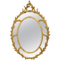 George III Style Oval Giltwood Border Glass Mirror