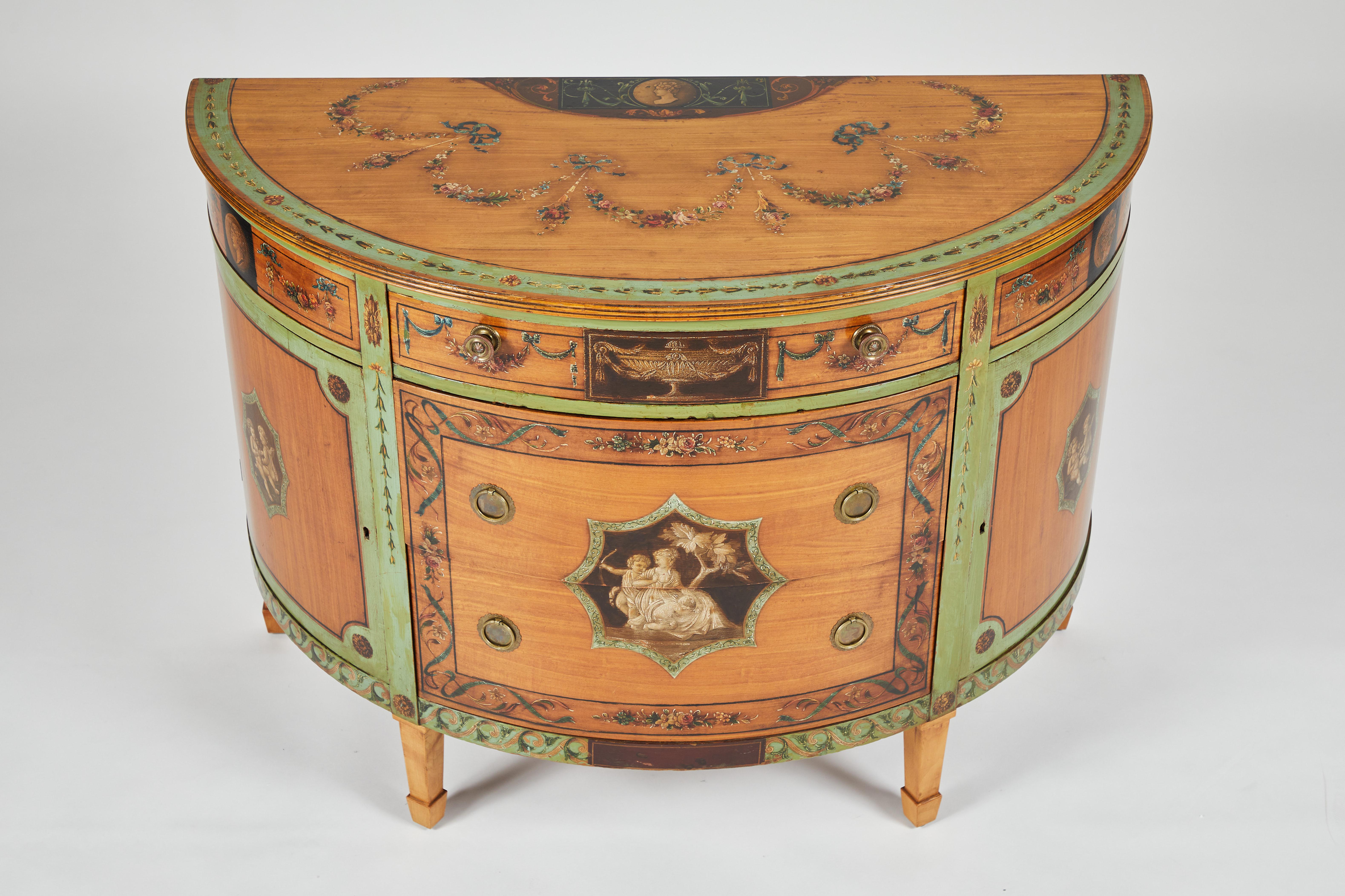 Wood George III Style Painted Satinwood Cabinet