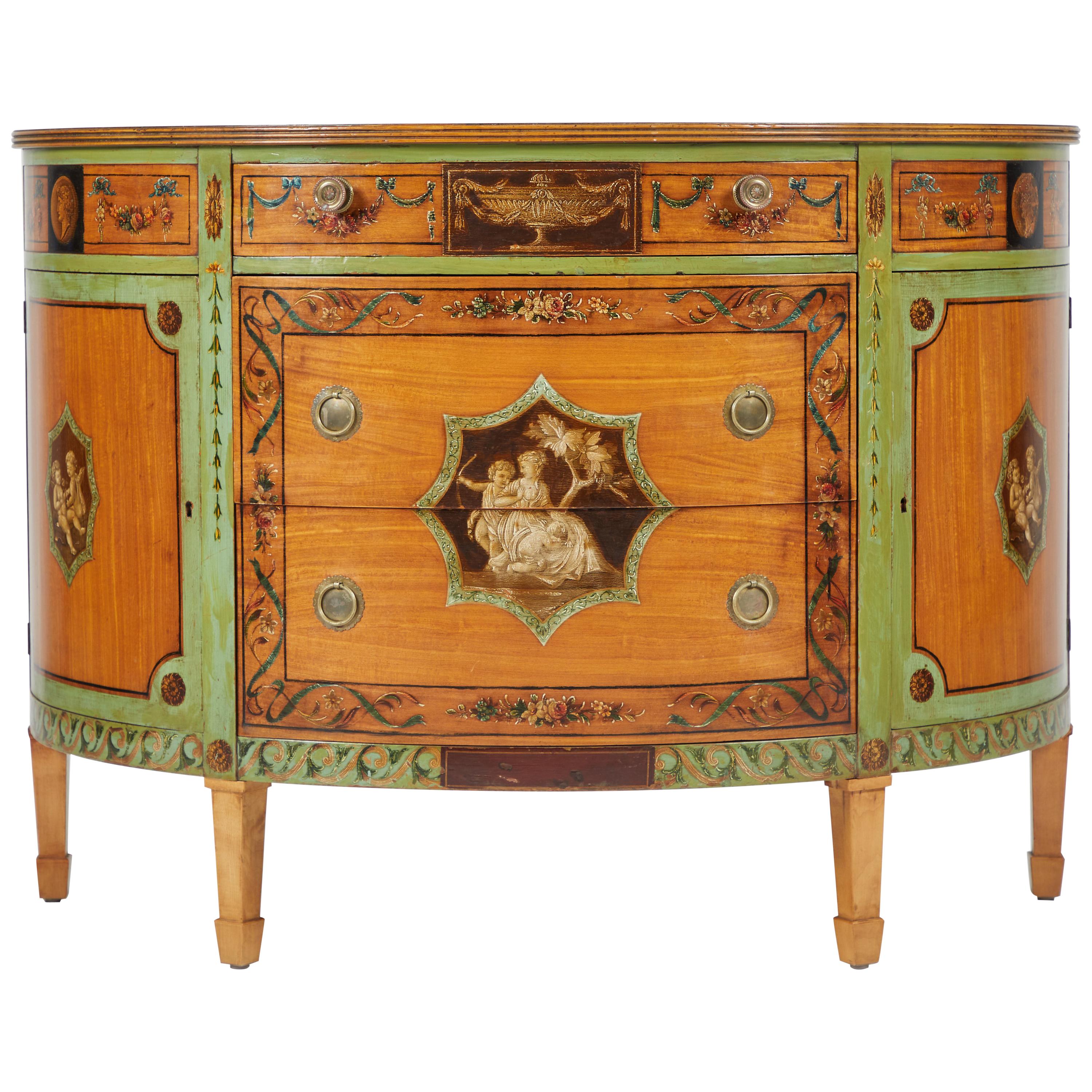 George III Style Painted Satinwood Cabinet