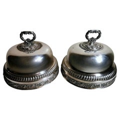 George III Style Pair of English Round Meat Plate Covers in Silver Plated