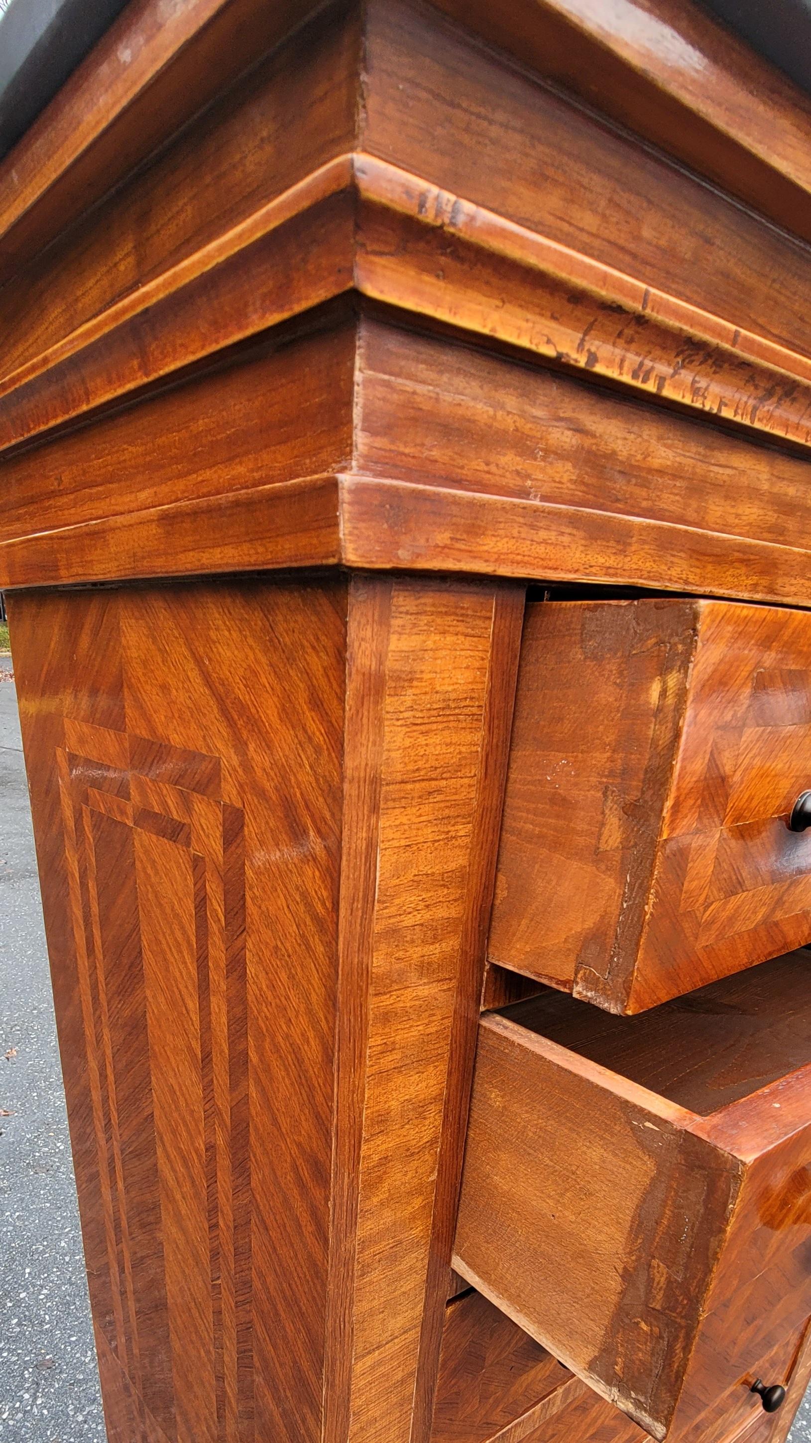 Early 20th C. George III Style Parquetry Mahogany 7-Drawer Chest with Stone Top For Sale 4