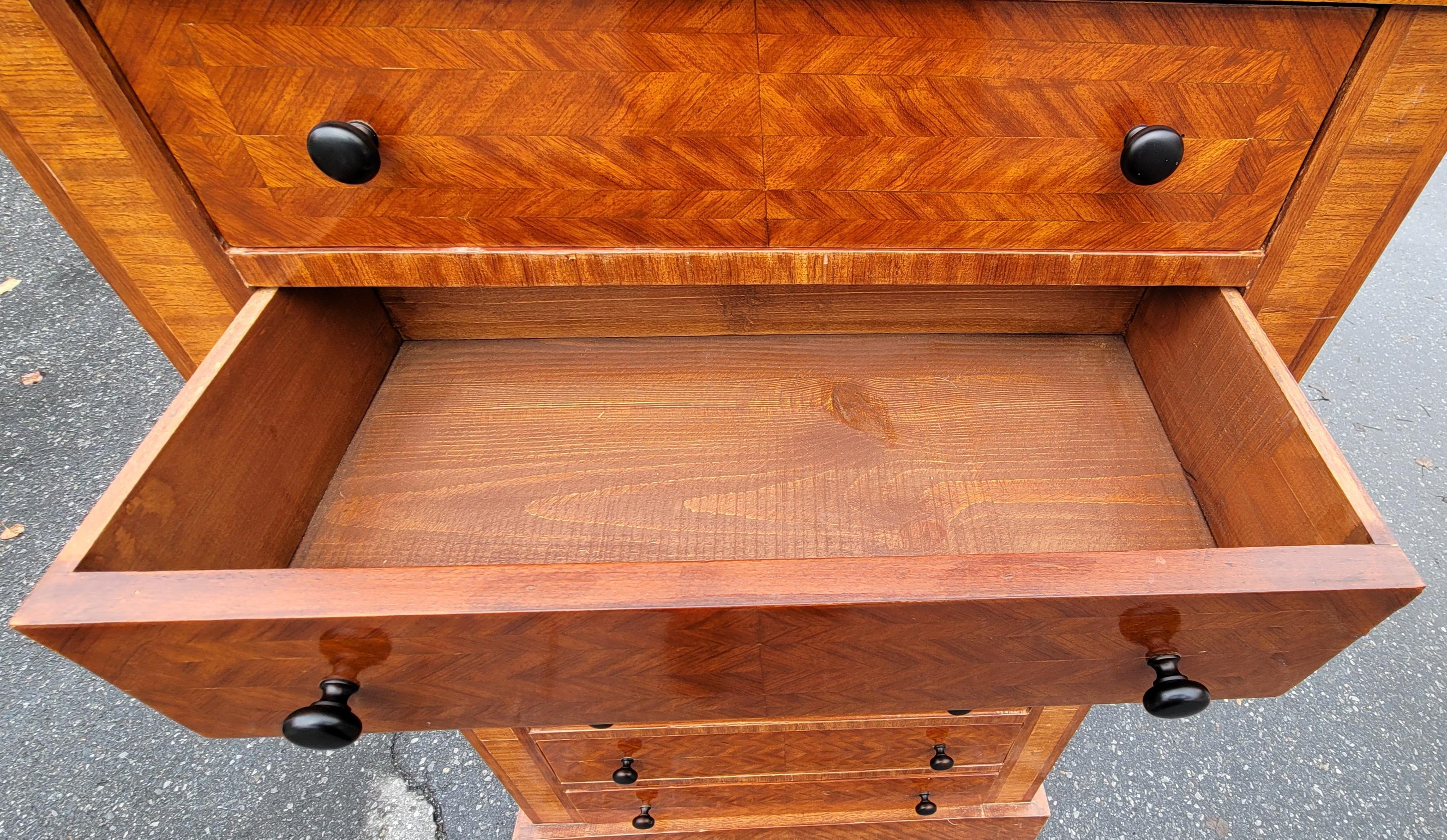 Early 20th C. George III Style Parquetry Mahogany 7-Drawer Chest with Stone Top For Sale 5