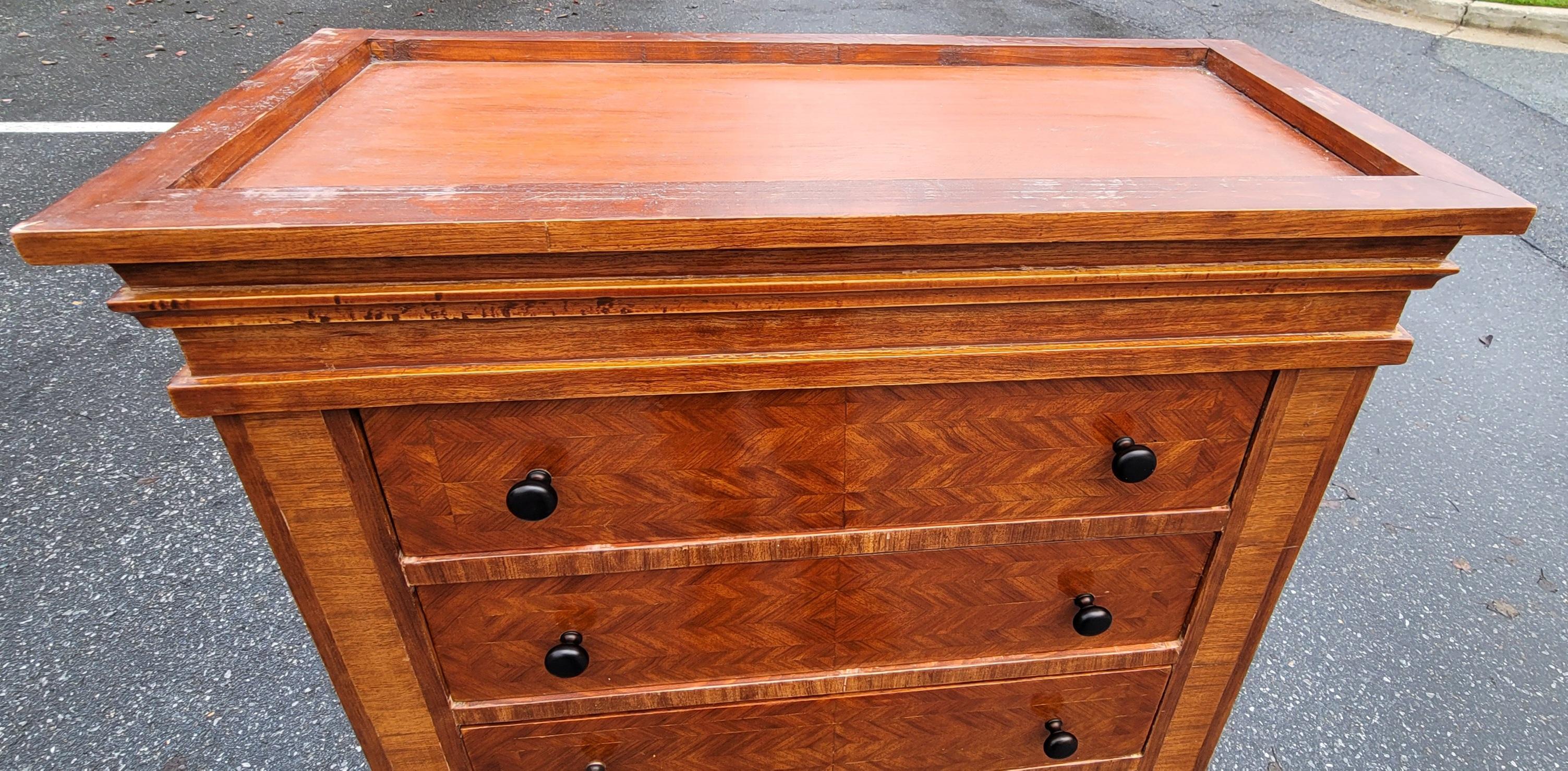 Early 20th C. George III Style Parquetry Mahogany 7-Drawer Chest with Stone Top For Sale 3