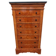 Antique Early 20th C. George III Style Parquetry Mahogany 7-Drawer Chest with Stone Top