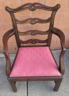 George III Style Pierced Ladder Back Mahogany & Upholstered Seat Child Armchair