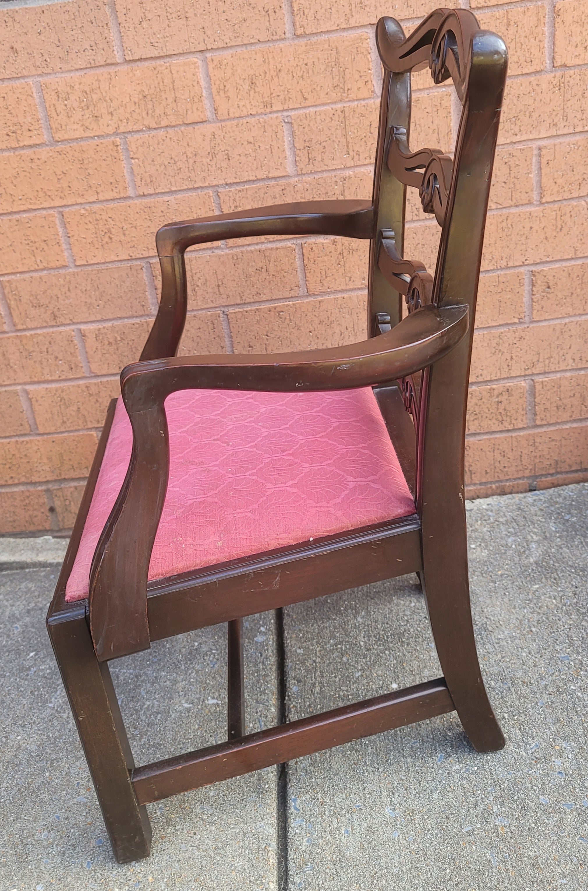 Woodwork George III Style Pierced Ladder Back Mahogany & Upholstered Seat Child Armchair For Sale