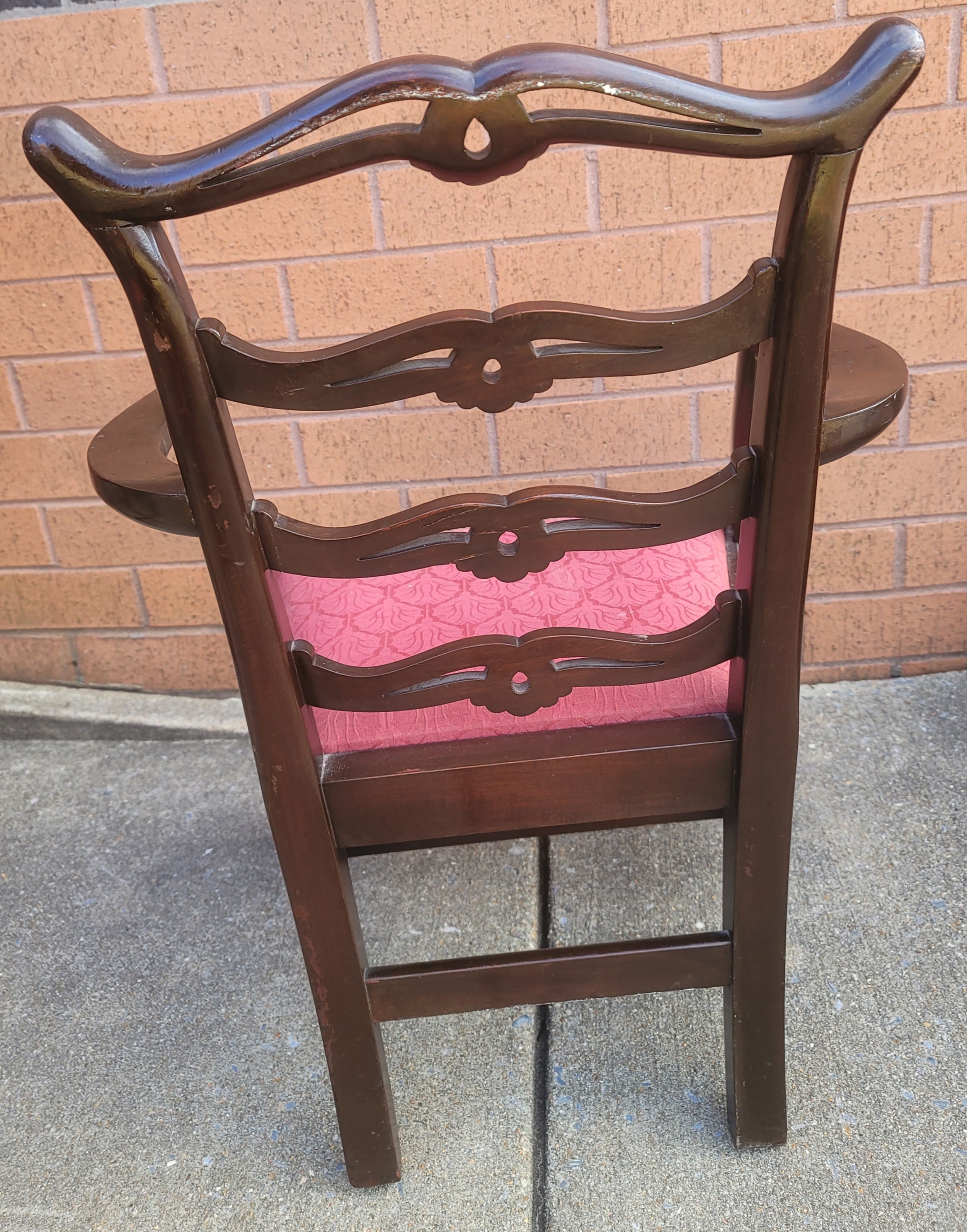 George III Style Pierced Ladder Back Mahogany & Upholstered Seat Child Armchair In Good Condition For Sale In Germantown, MD