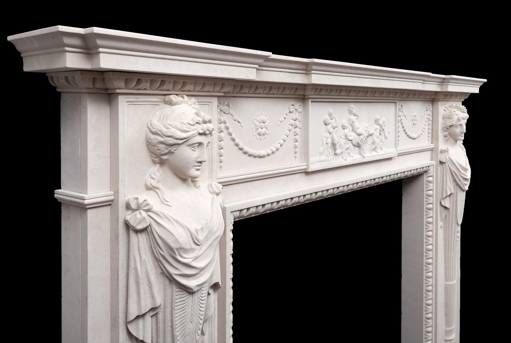 Carved George III Style Portland Stone Mantelpiece For Sale
