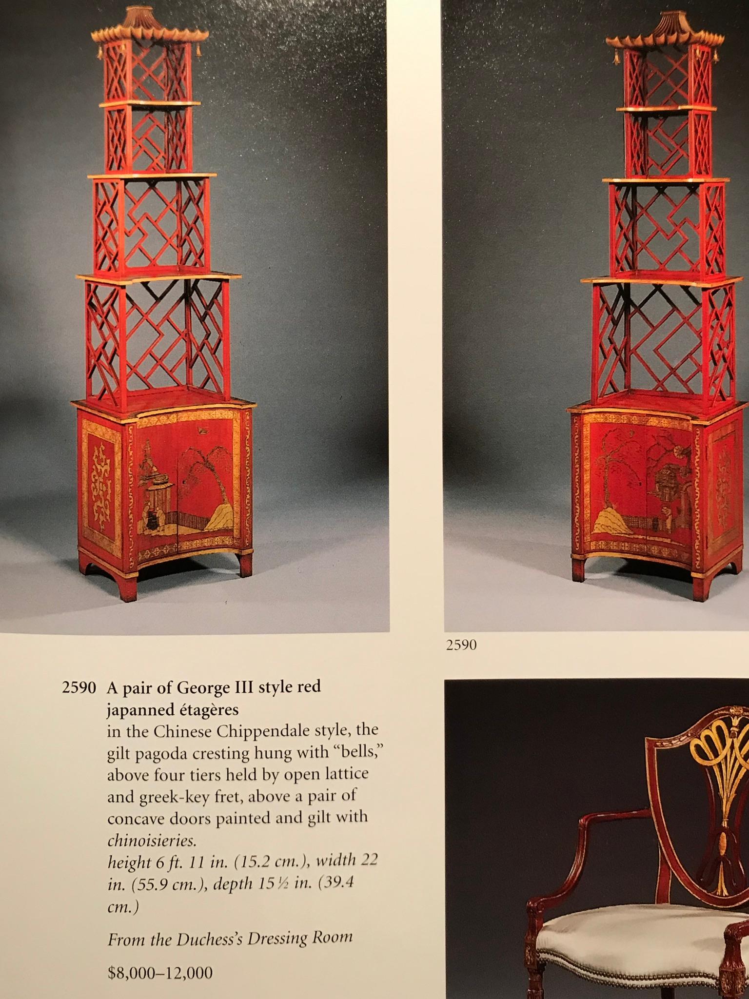 George III Style Red Japanned or Chinoiserie Étagère of Pagoda Form 9