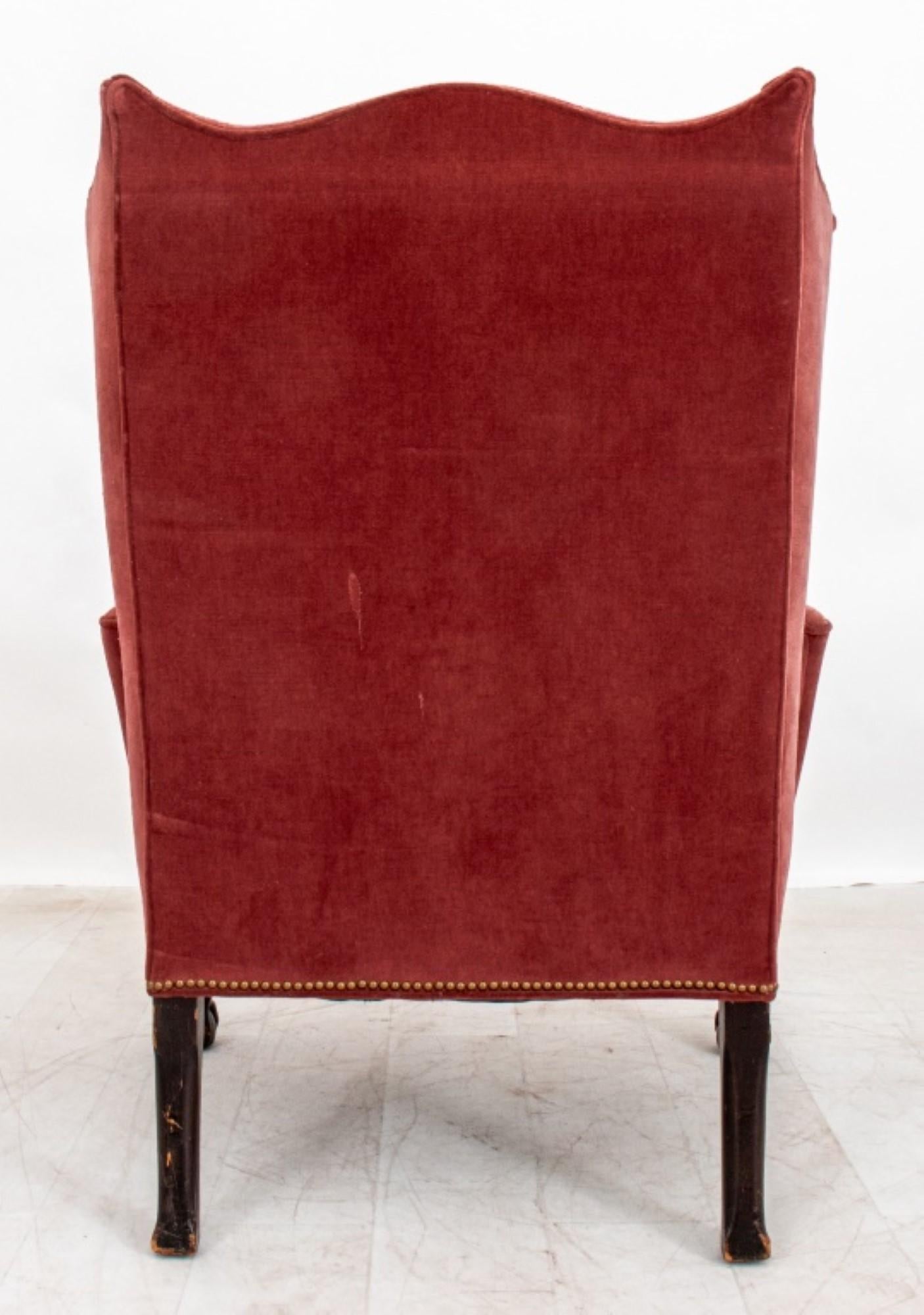 George III Style Rose Velvet Upholstered Wingchair For Sale 2