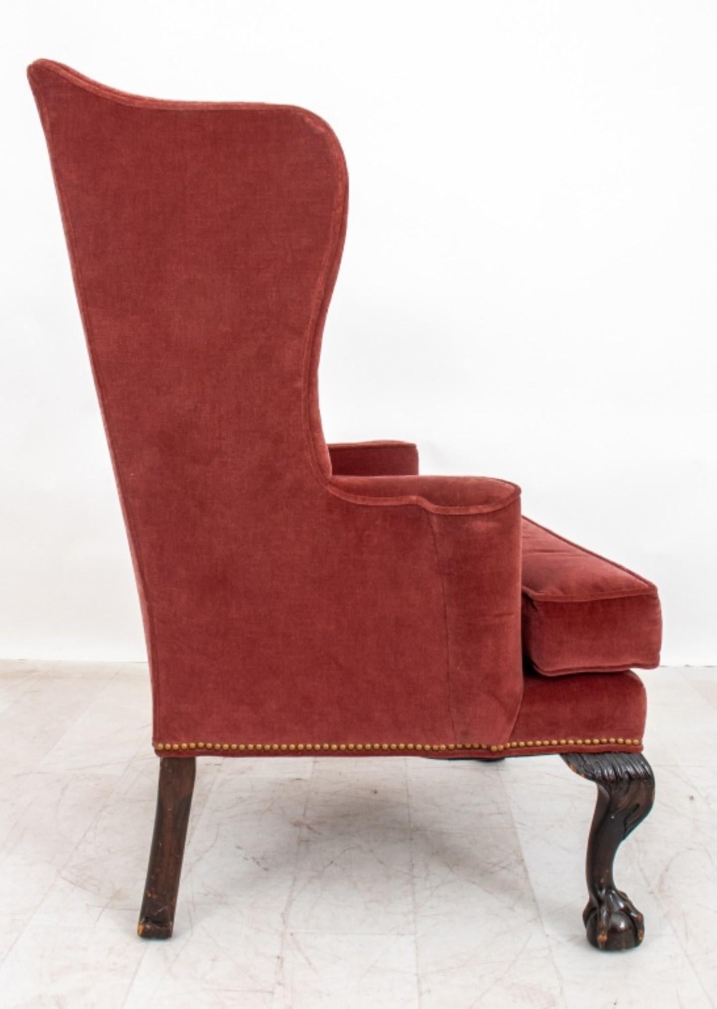 George III Style Rose Velvet Upholstered Wingchair For Sale 3