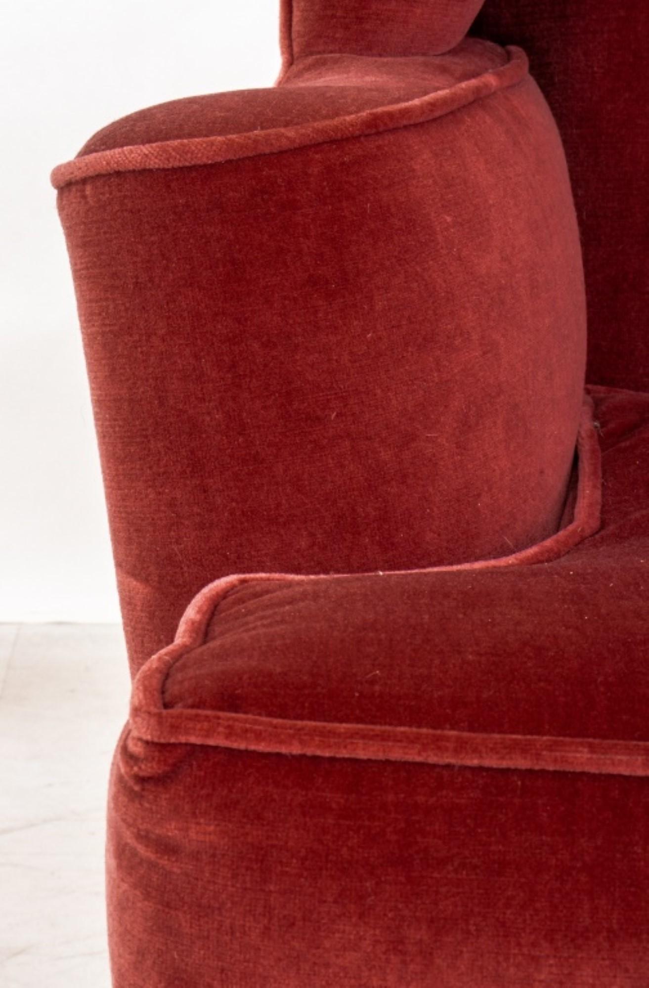 George III Style Rose Velvet Upholstered Wingchair For Sale 1