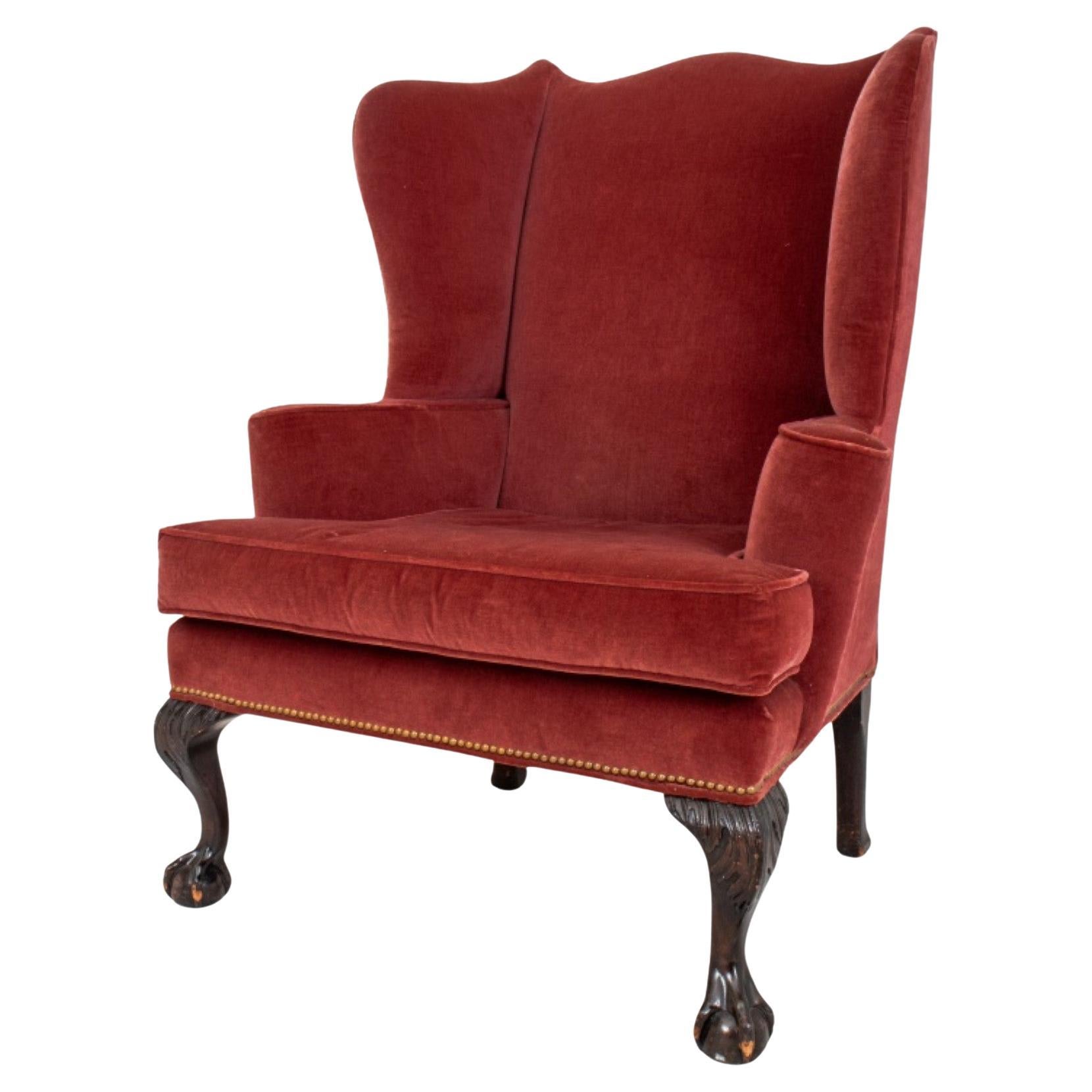 George III Style Rose Velvet Upholstered Wingchair For Sale