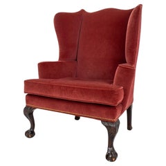 Antique George III Style Rose Velvet Upholstered Wingchair