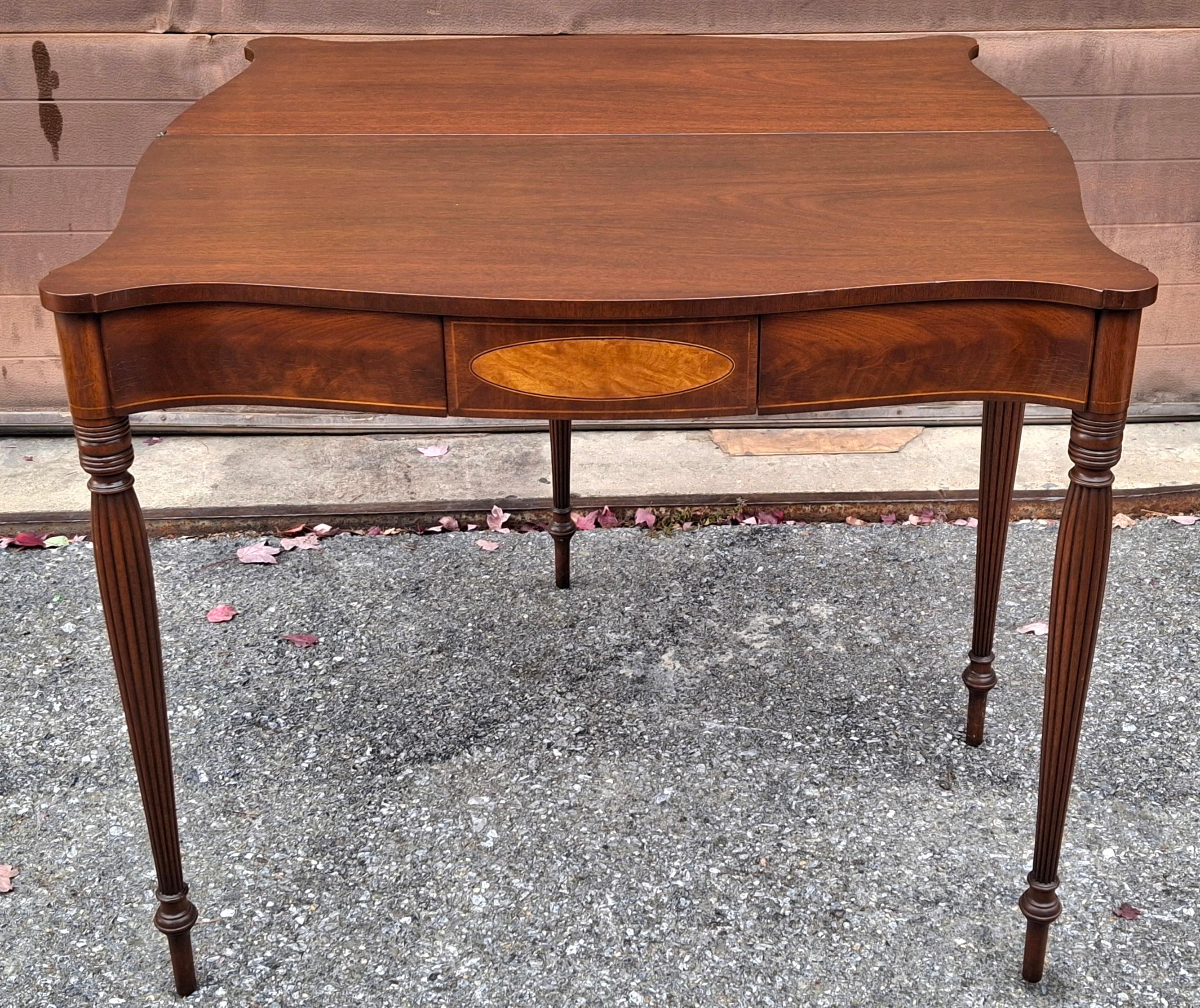 George III Style Satinwood Inlaid Mahogany Fold Top Game Console Table For Sale 4
