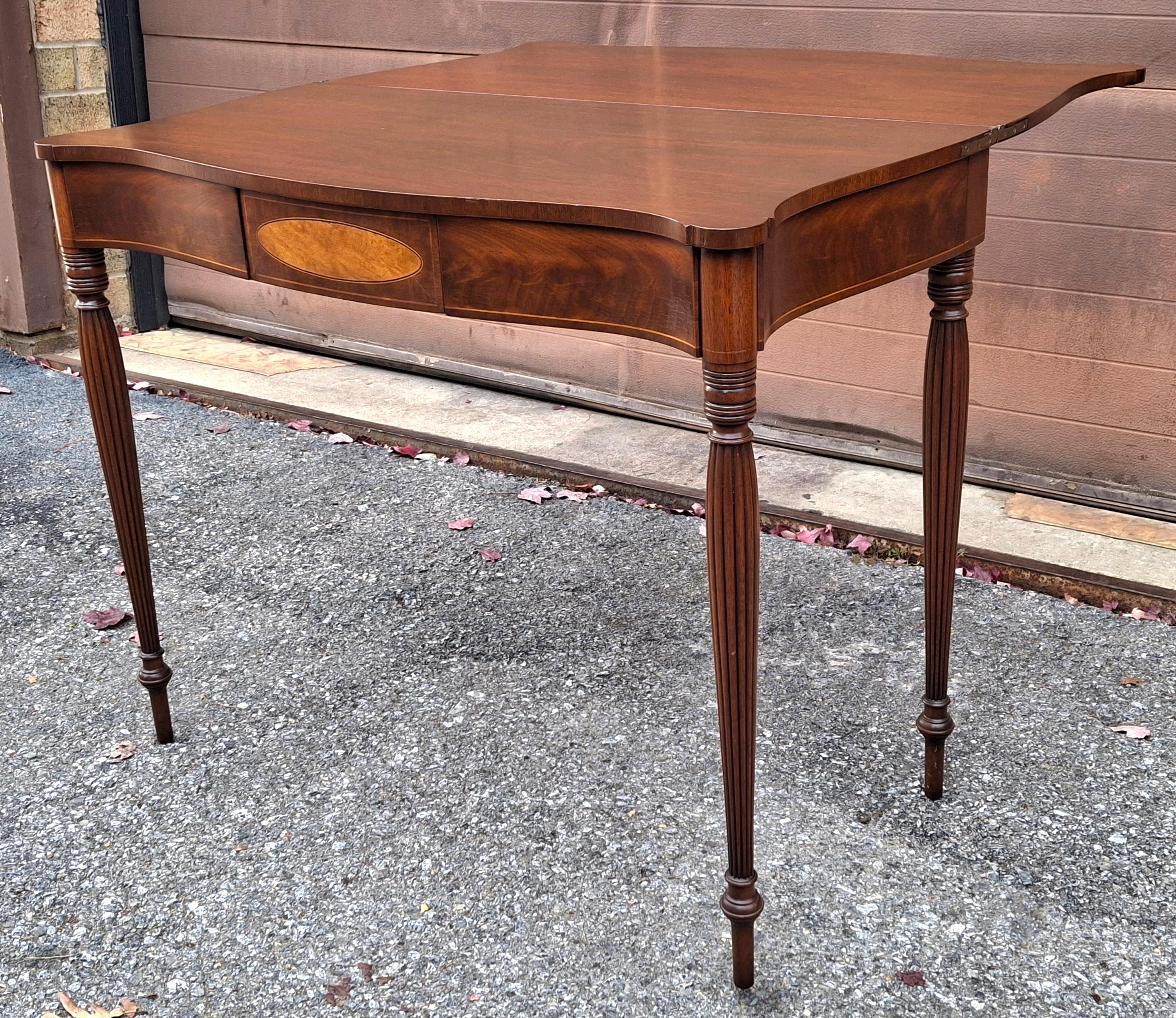 George III Style Satinwood Inlaid Mahogany Fold Top Game Console Table For Sale 5