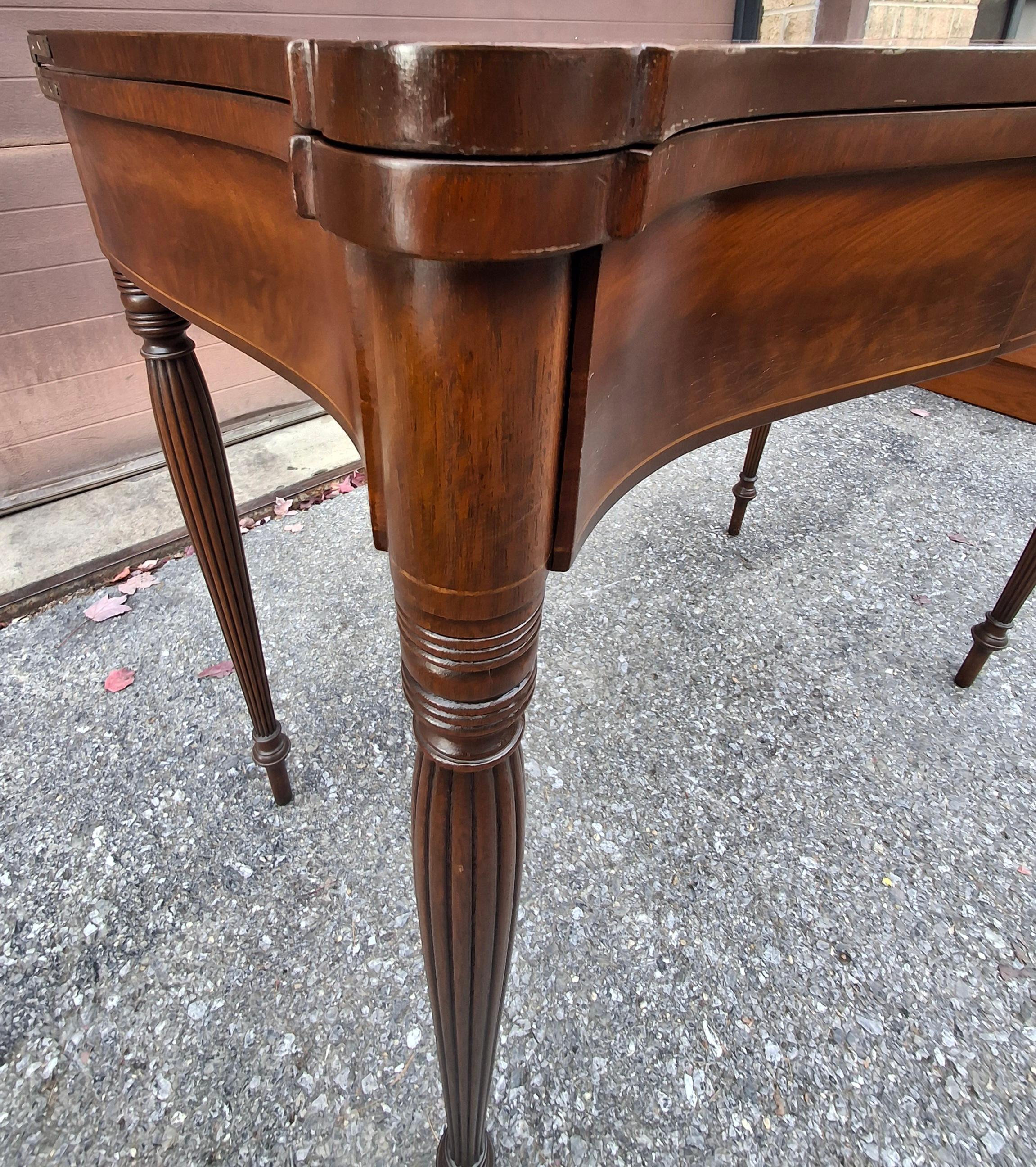 George III Style Satinwood Inlaid Mahogany Fold Top Game Console Table For Sale 9