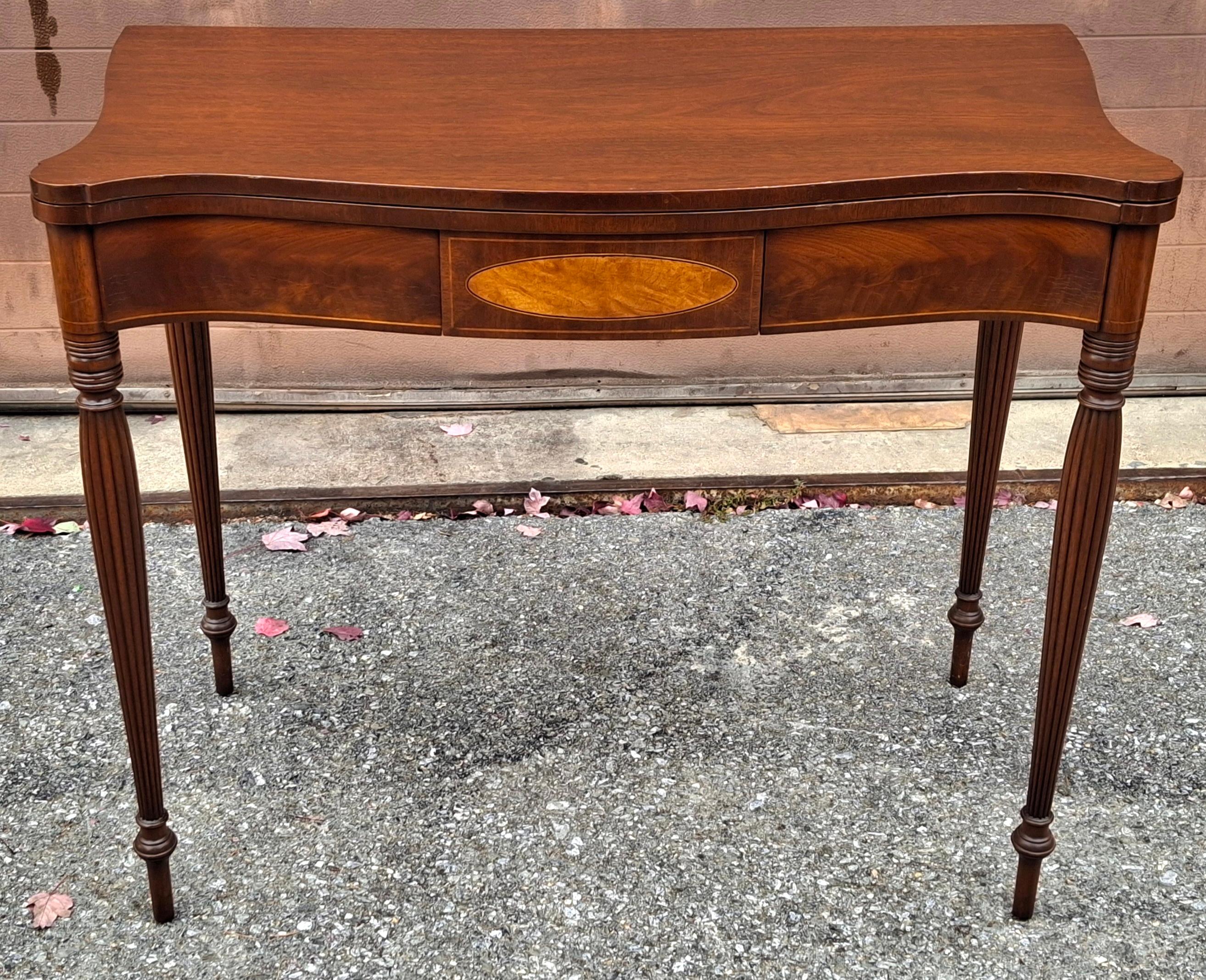 American George III Style Satinwood Inlaid Mahogany Fold Top Game Console Table For Sale