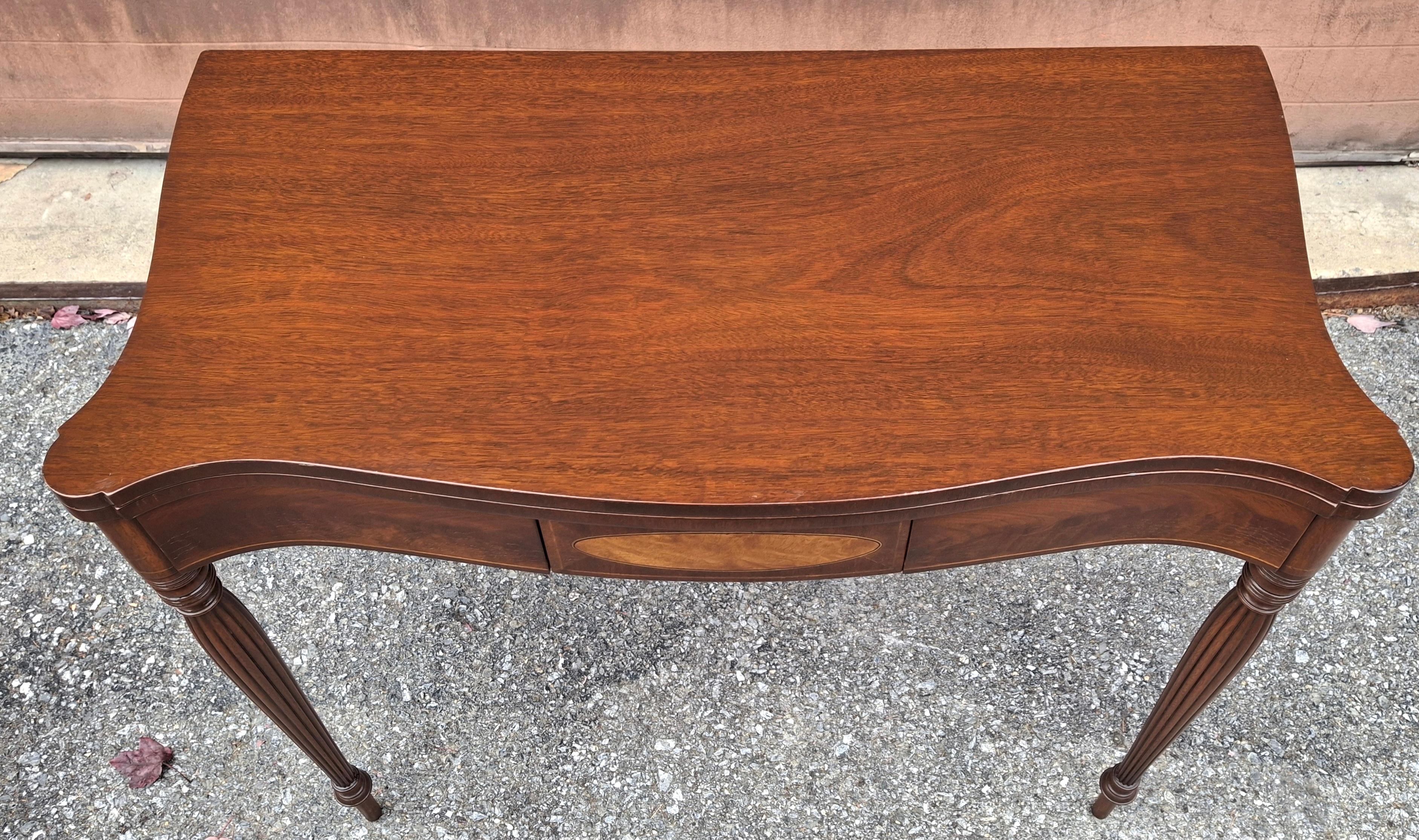 George III Style Satinwood Inlaid Mahogany Fold Top Game Console Table For Sale 2