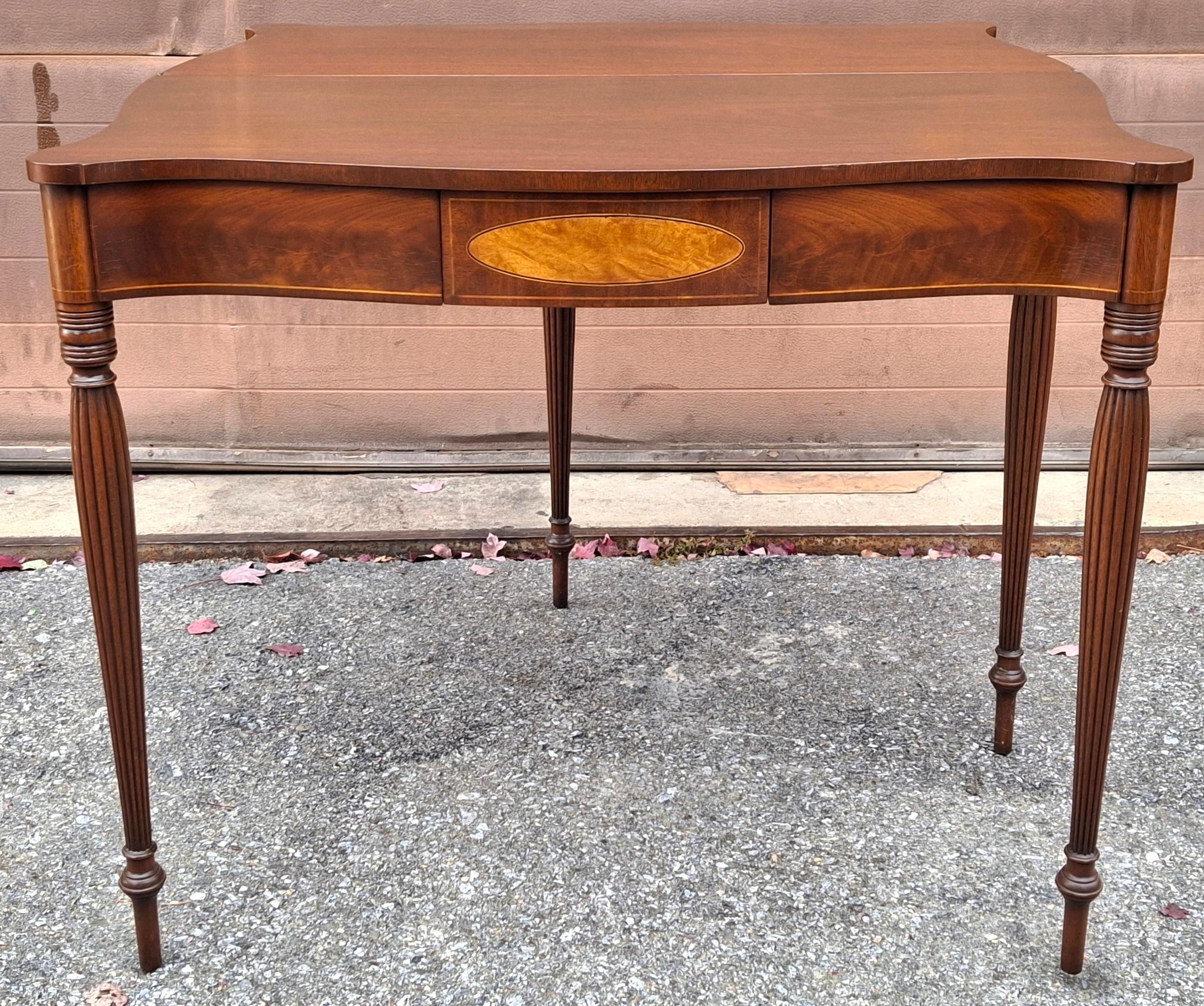 George III Style Satinwood Inlaid Mahogany Fold Top Game Console Table For Sale 3