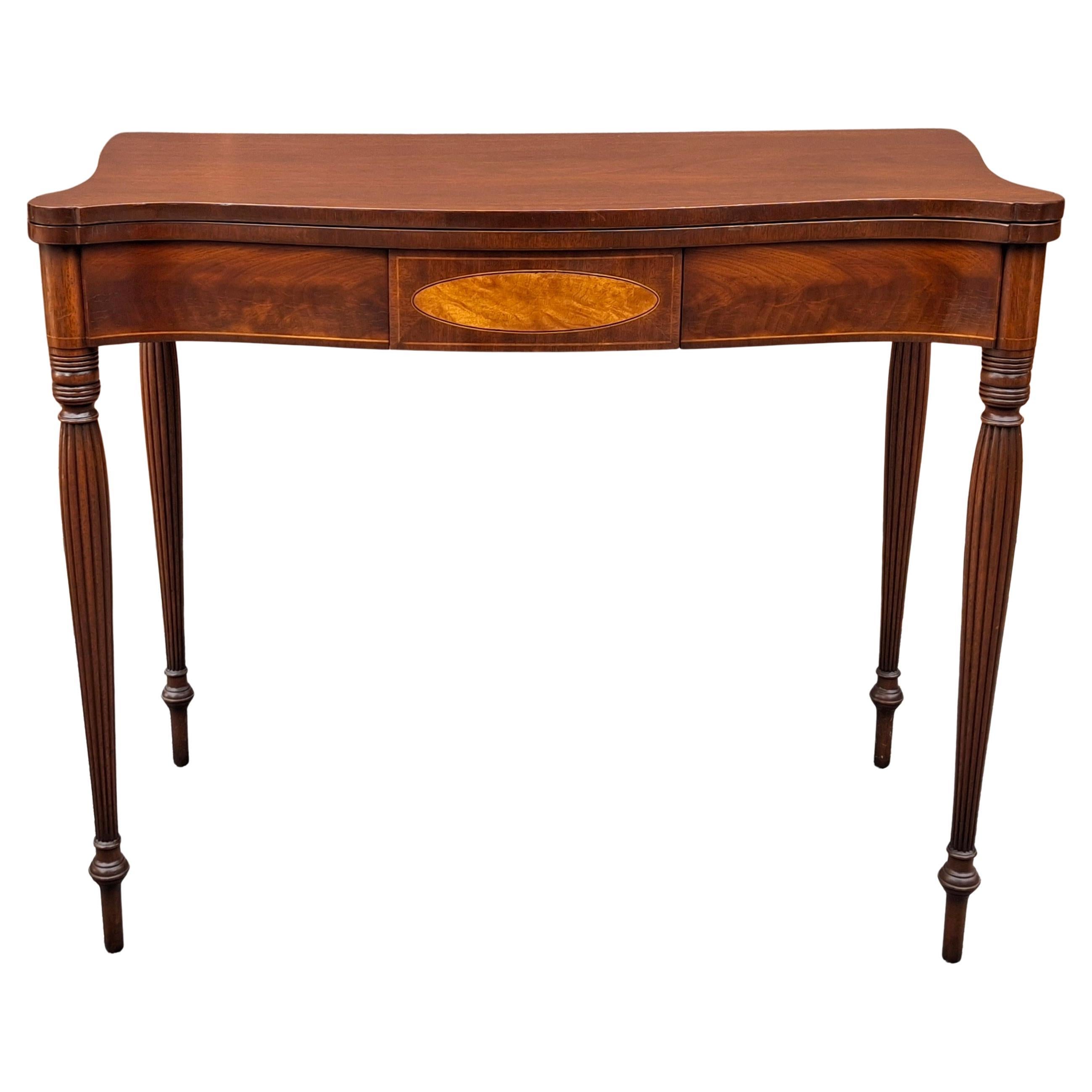 George III Style Satinwood Inlaid Mahogany Fold Top Game Console Table For Sale