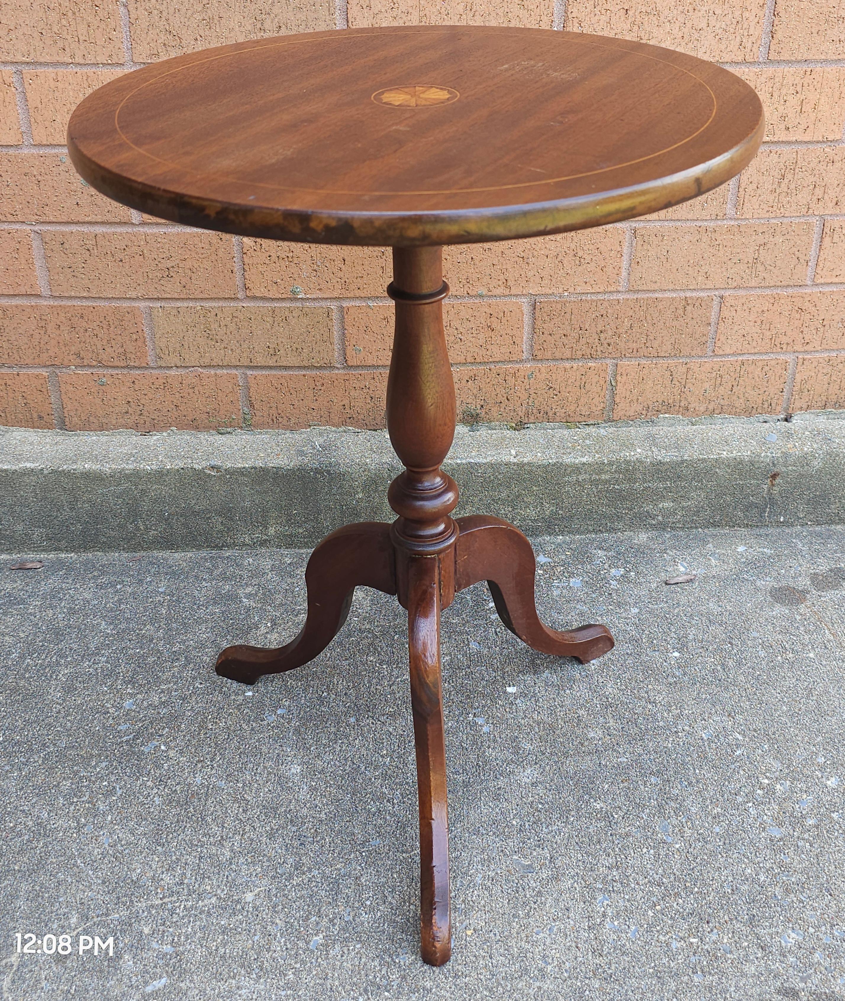 George III Stil Satinholz Intarsien Mahagoni Tilt Top Candle Stand / Beistelltisch (Sonstiges) im Angebot