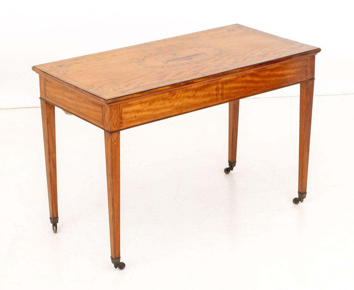 George III Style Satinwood Marquetry Console Table For Sale 3