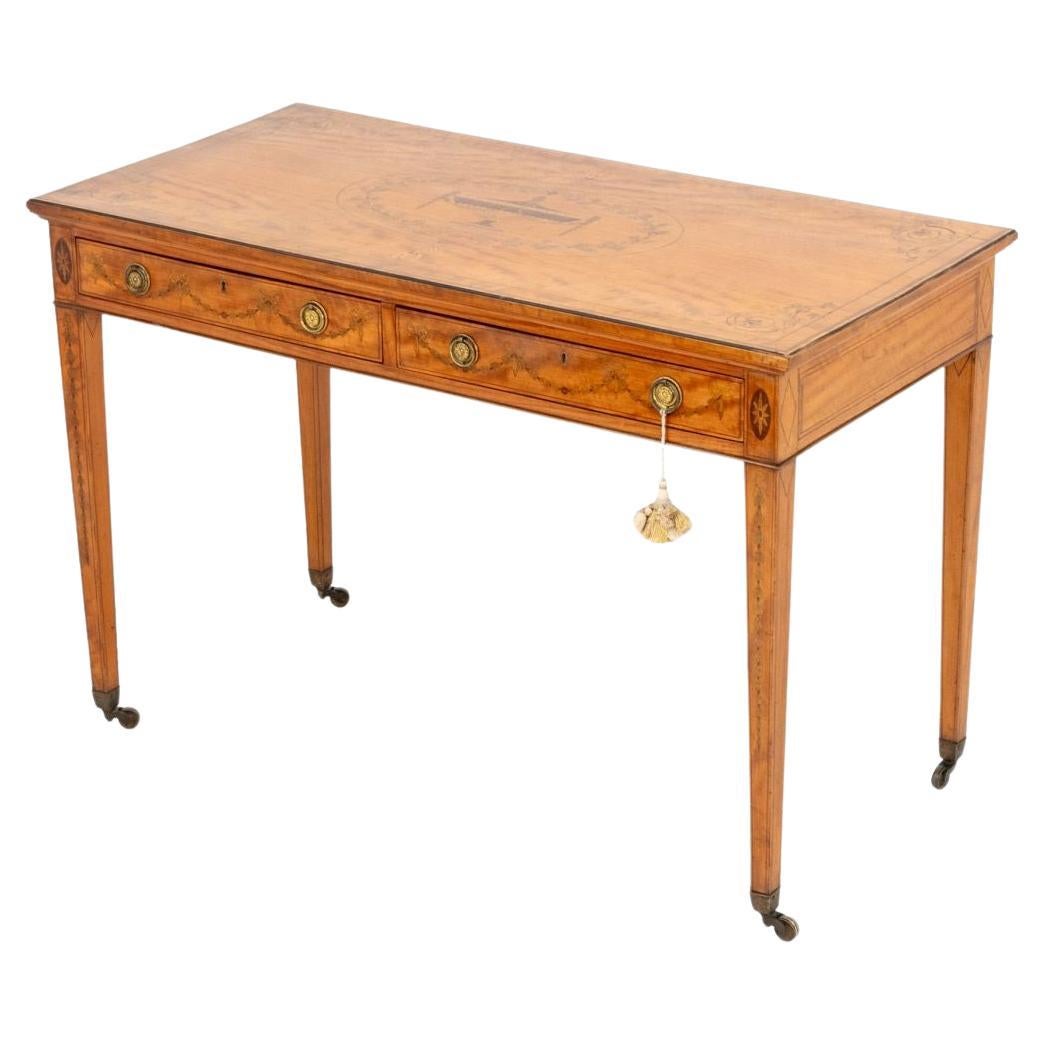 George III Style Satinwood Marquetry Console Table For Sale