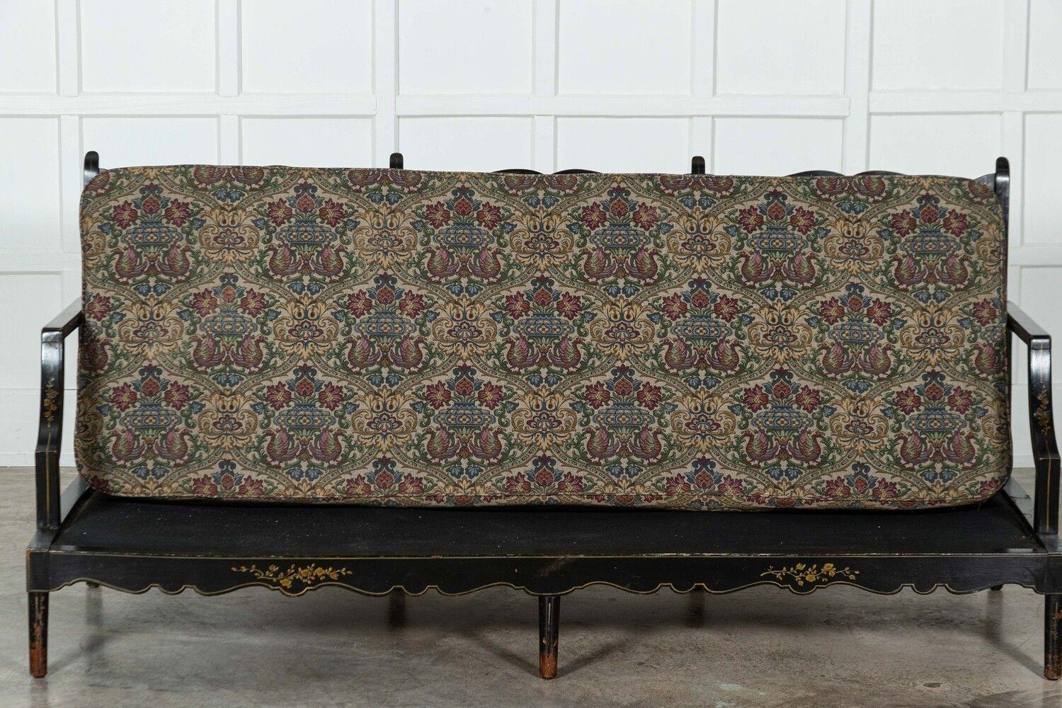 George III Style Sprung Ebonised Oak Parcel Gilt Sofa For Sale 9