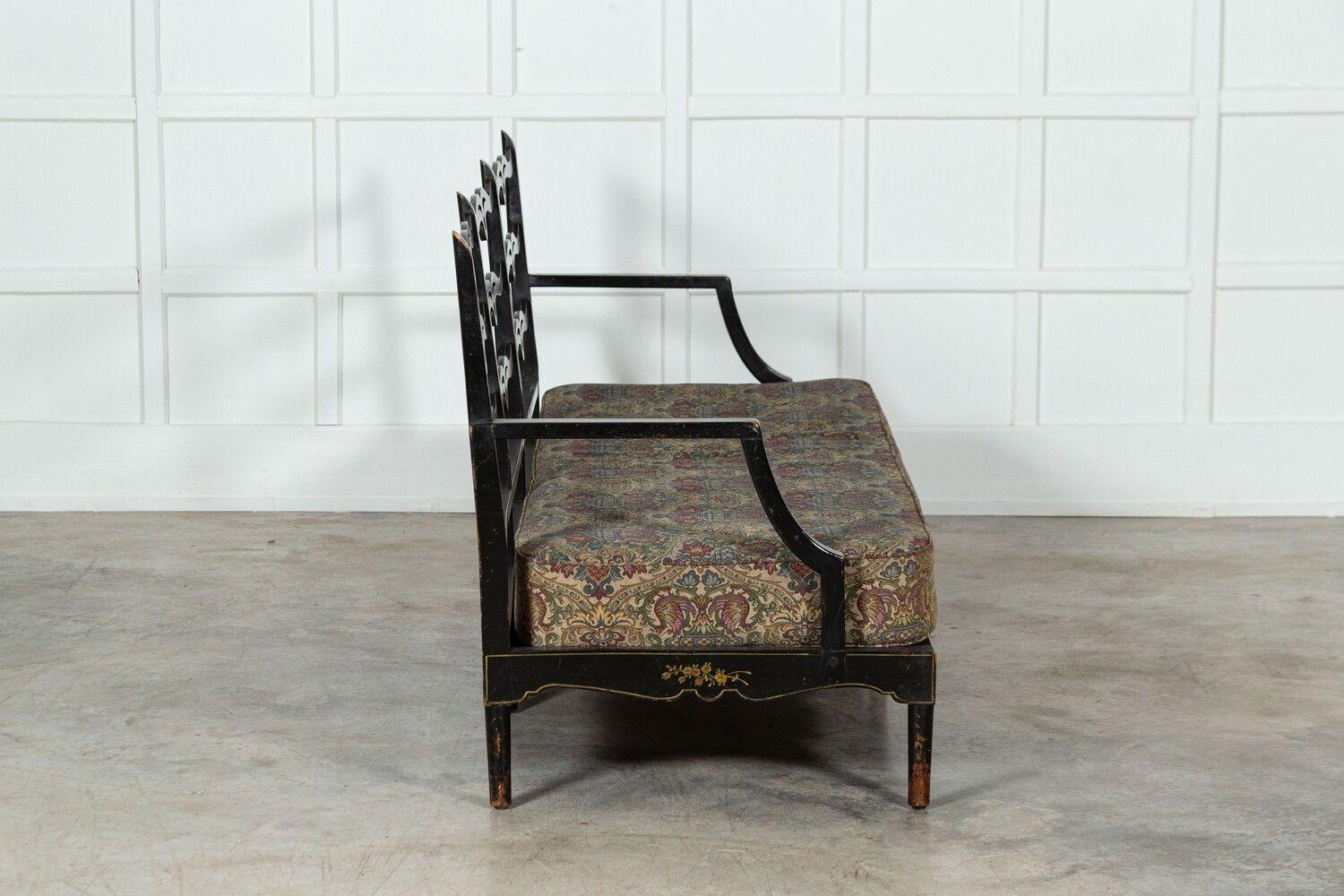 Early 20th Century George III Style Sprung Ebonised Oak Parcel Gilt Sofa For Sale