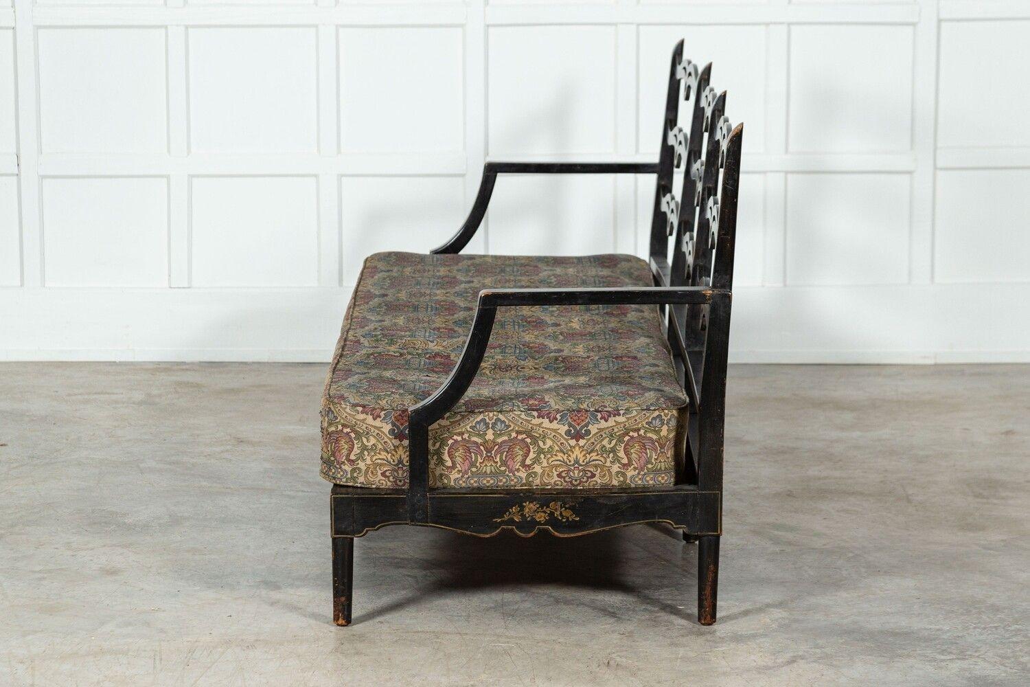 George III Style Sprung Ebonised Oak Parcel Gilt Sofa For Sale 1