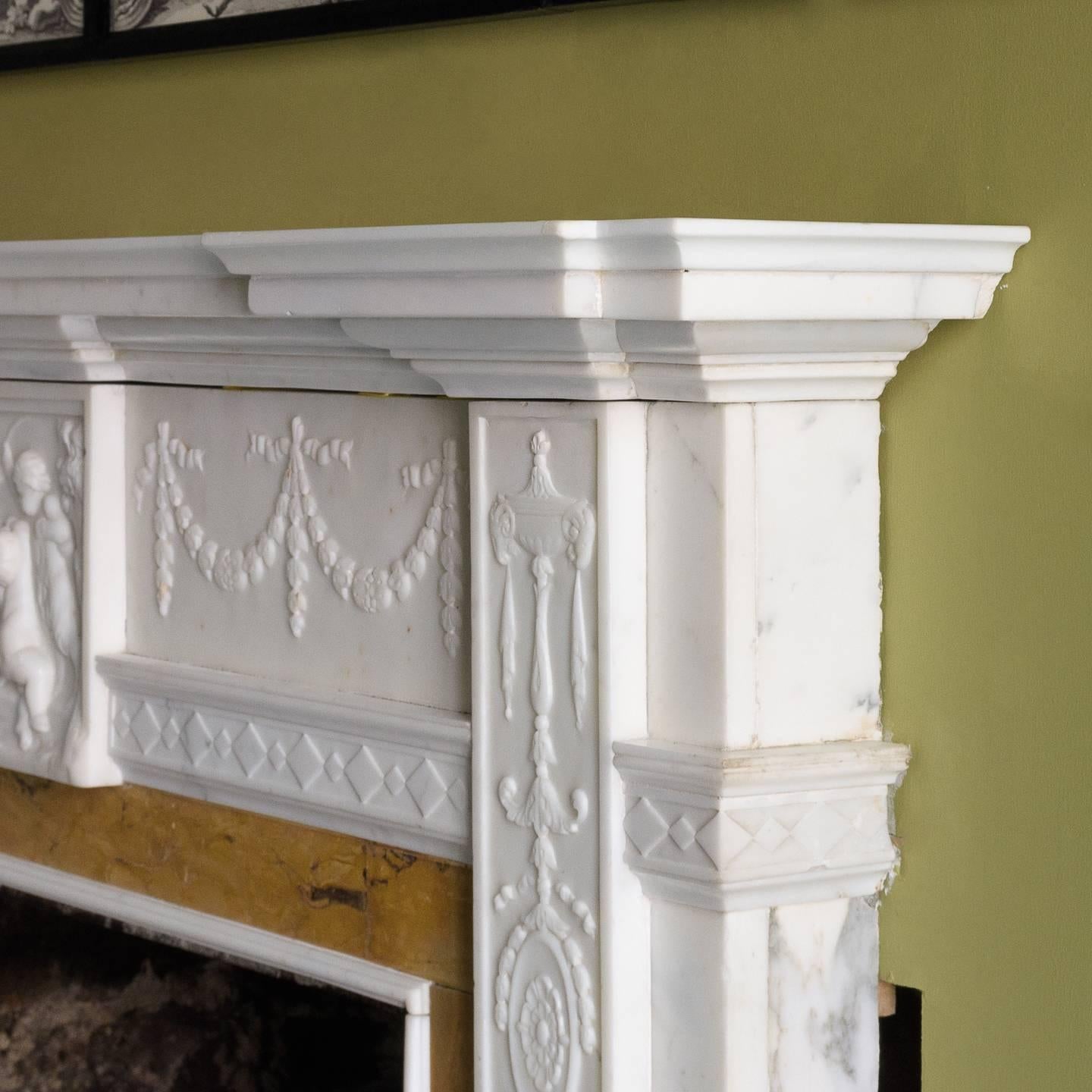 20th Century George III Style Statuary and Sienna Marble Fireplace
