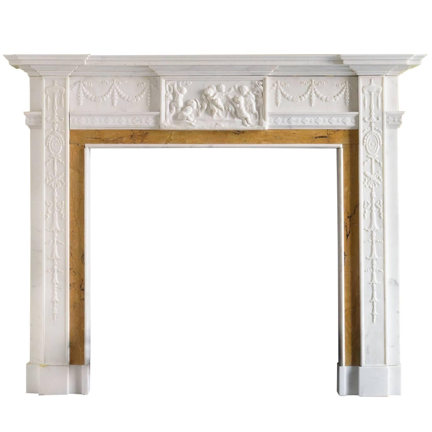 George III Style Statuary and Sienna Marble Fireplace
