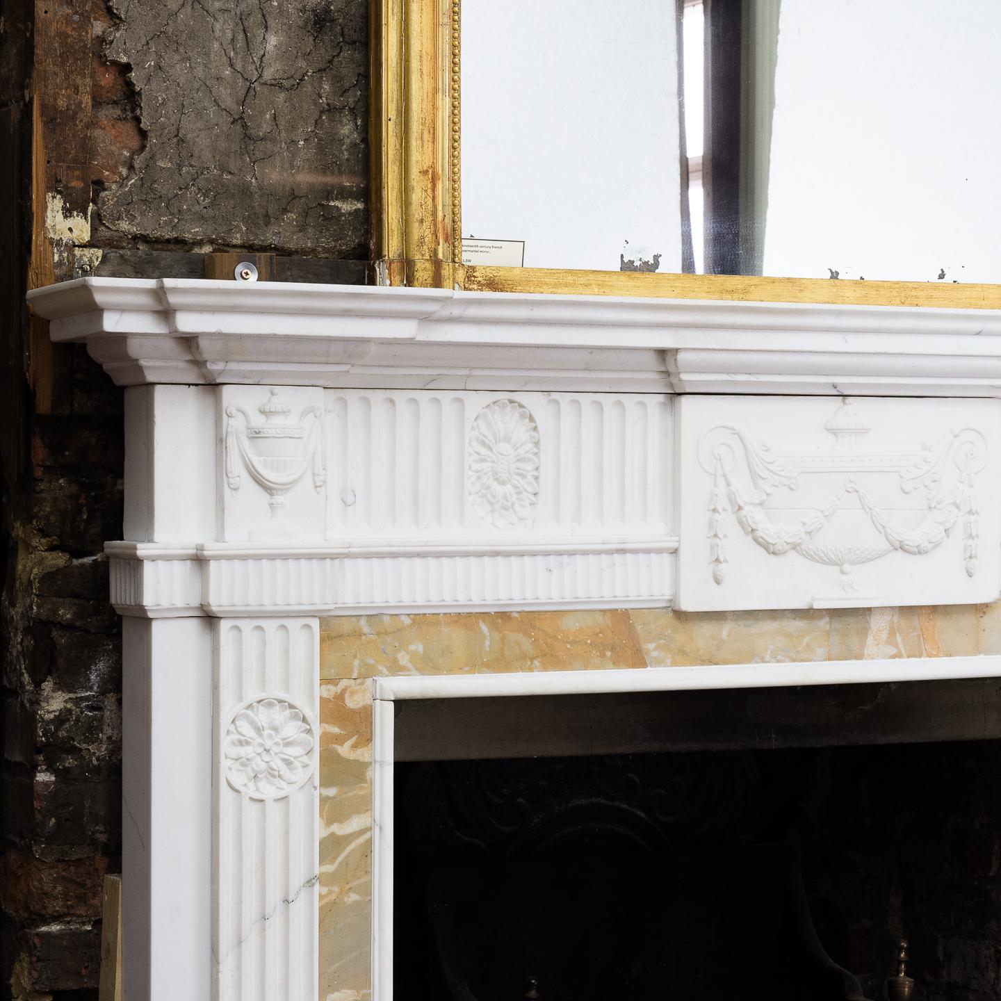Early 20th Century George III Style Statuary and Sienna Marble Neoclassical Fireplace