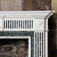 George III Style Statuary and Verde Antico Marble Fireplace Mantel
