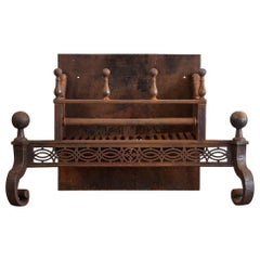 George III Style Steel Fire Basket with Original Cast Iron Fire Back