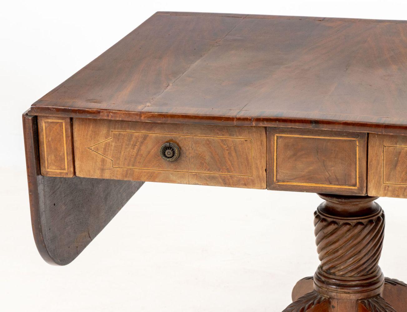 20th Century George III Style String Inlaid Mahogany Sofa Table For Sale