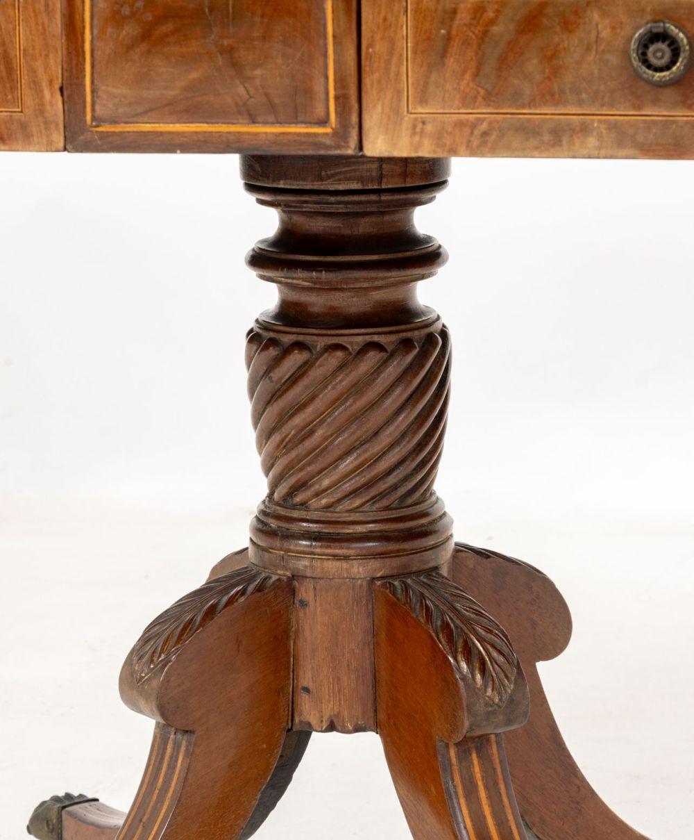 Brass George III Style String Inlaid Mahogany Sofa Table For Sale