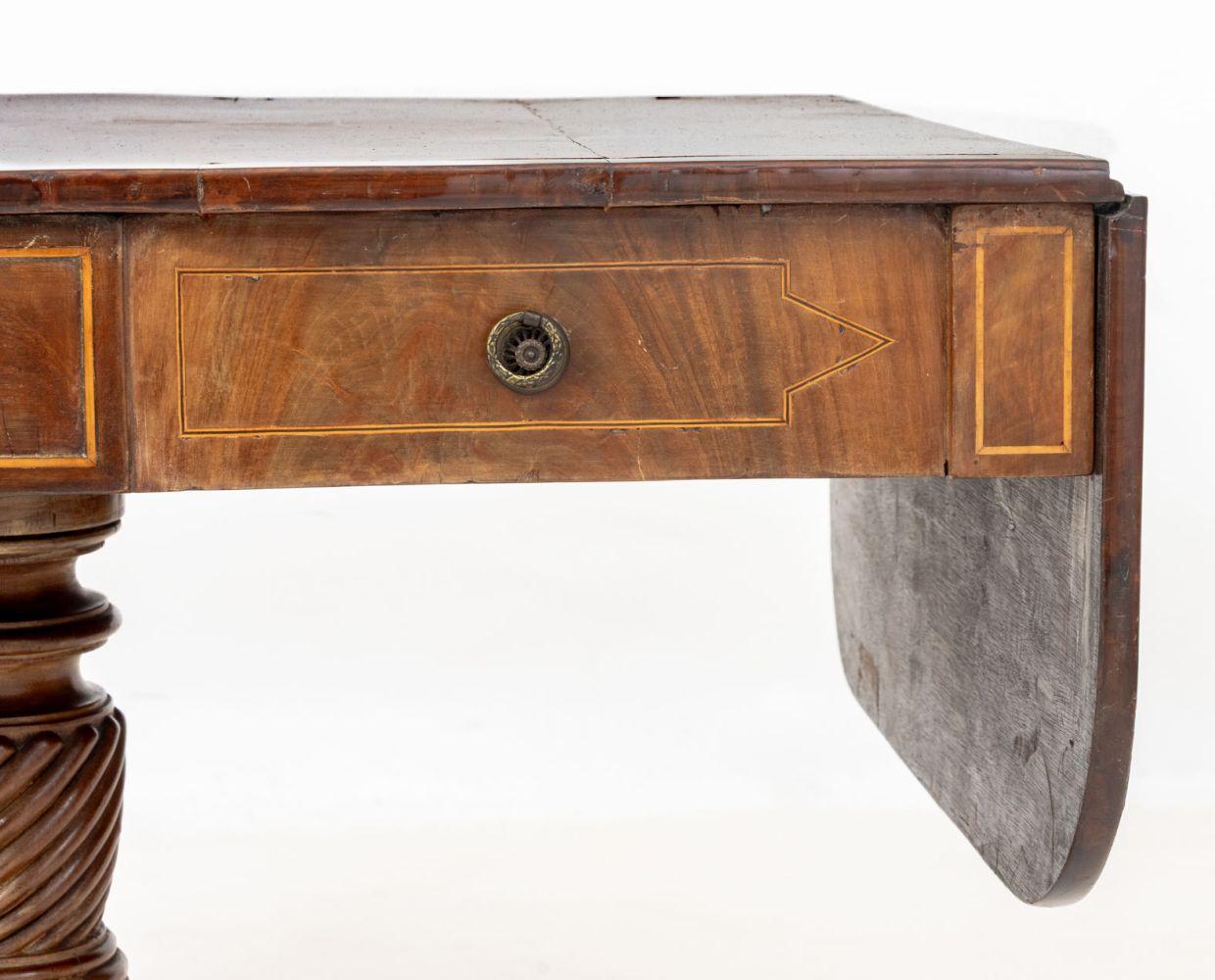 George III Style String Inlaid Mahogany Sofa Table For Sale 1