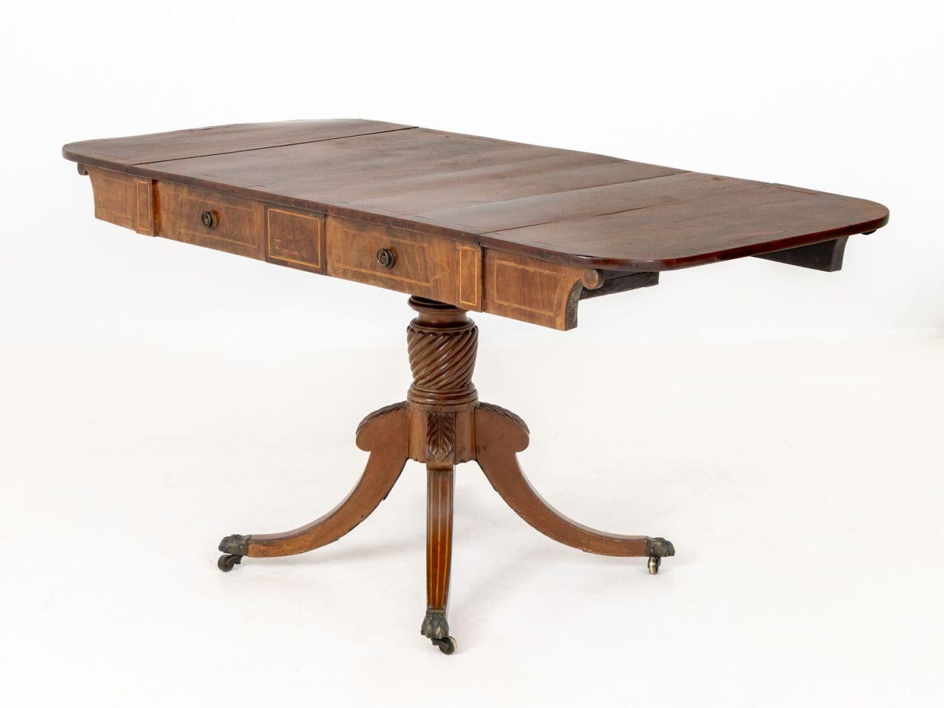 George III Style String Inlaid Mahogany Sofa Table For Sale 3