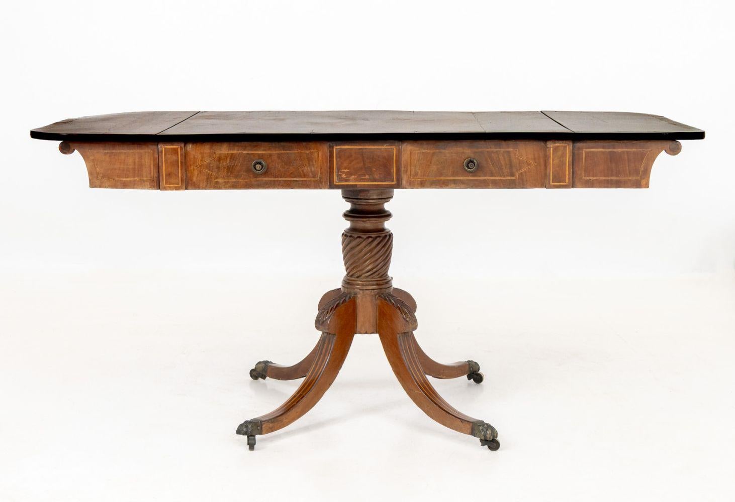 George III Style String Inlaid Mahogany Sofa Table For Sale 4