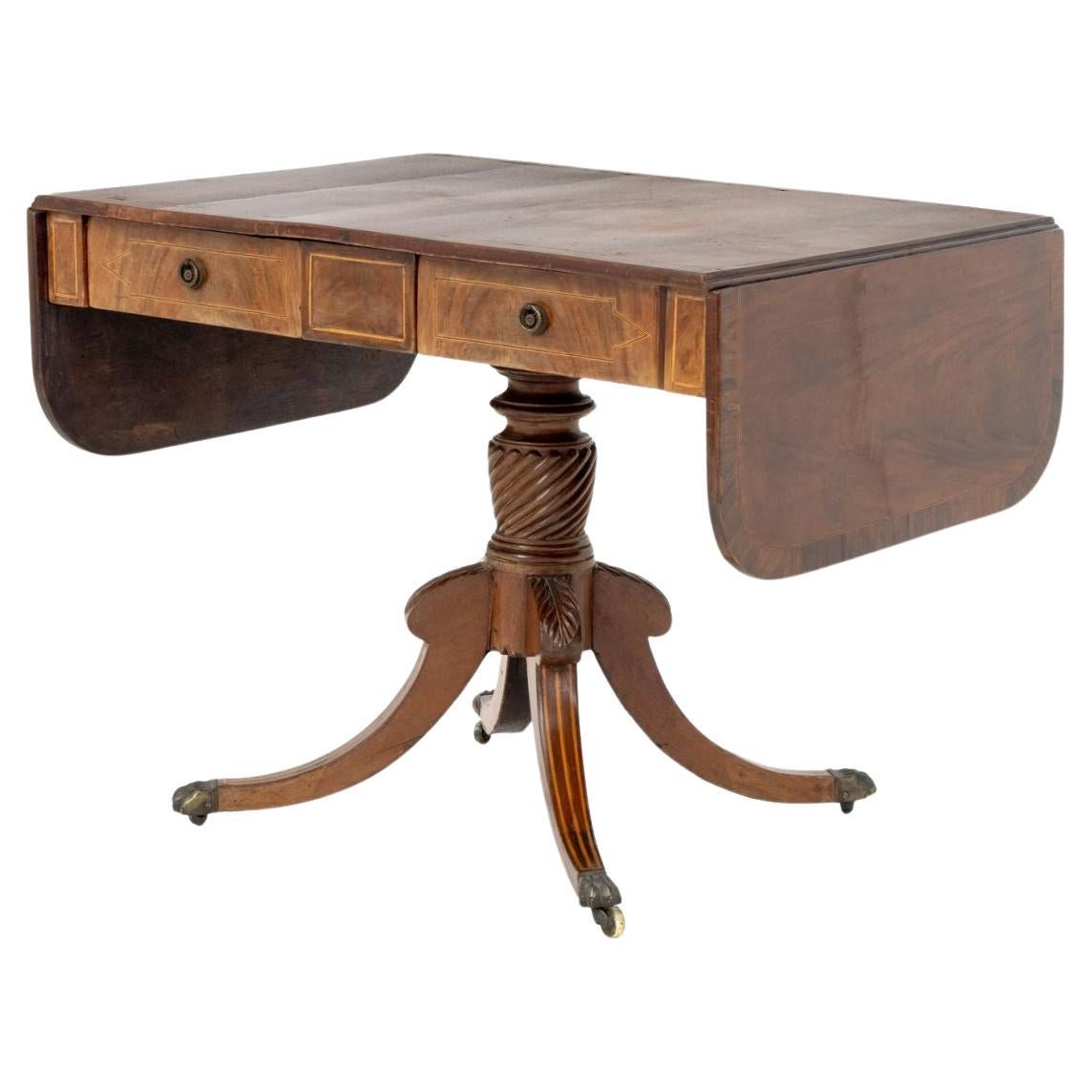 George III Style String Inlaid Mahogany Sofa Table For Sale