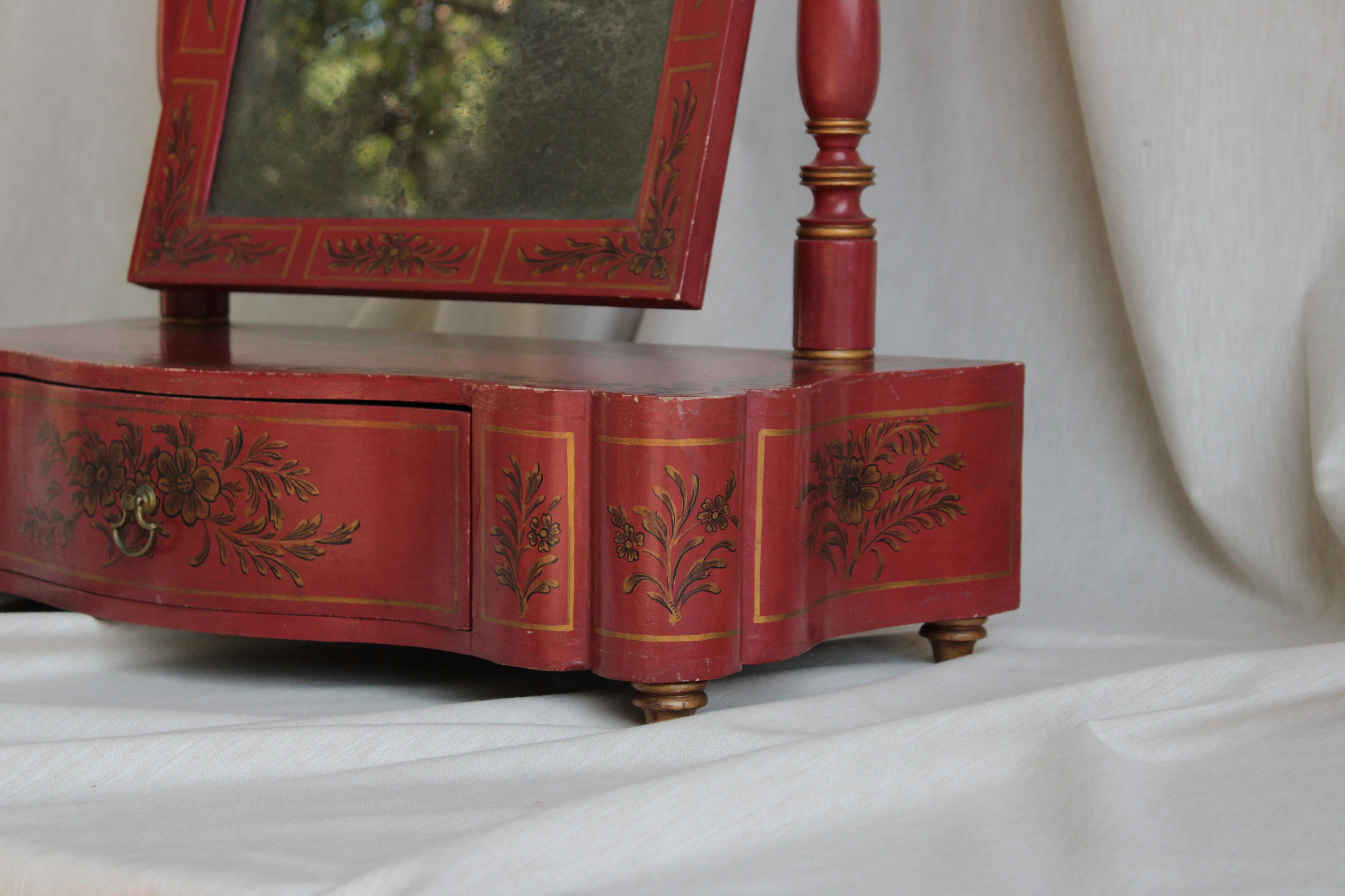 George III Style Tabletop Mirror, Lacquered in Red and Gold For Sale 3