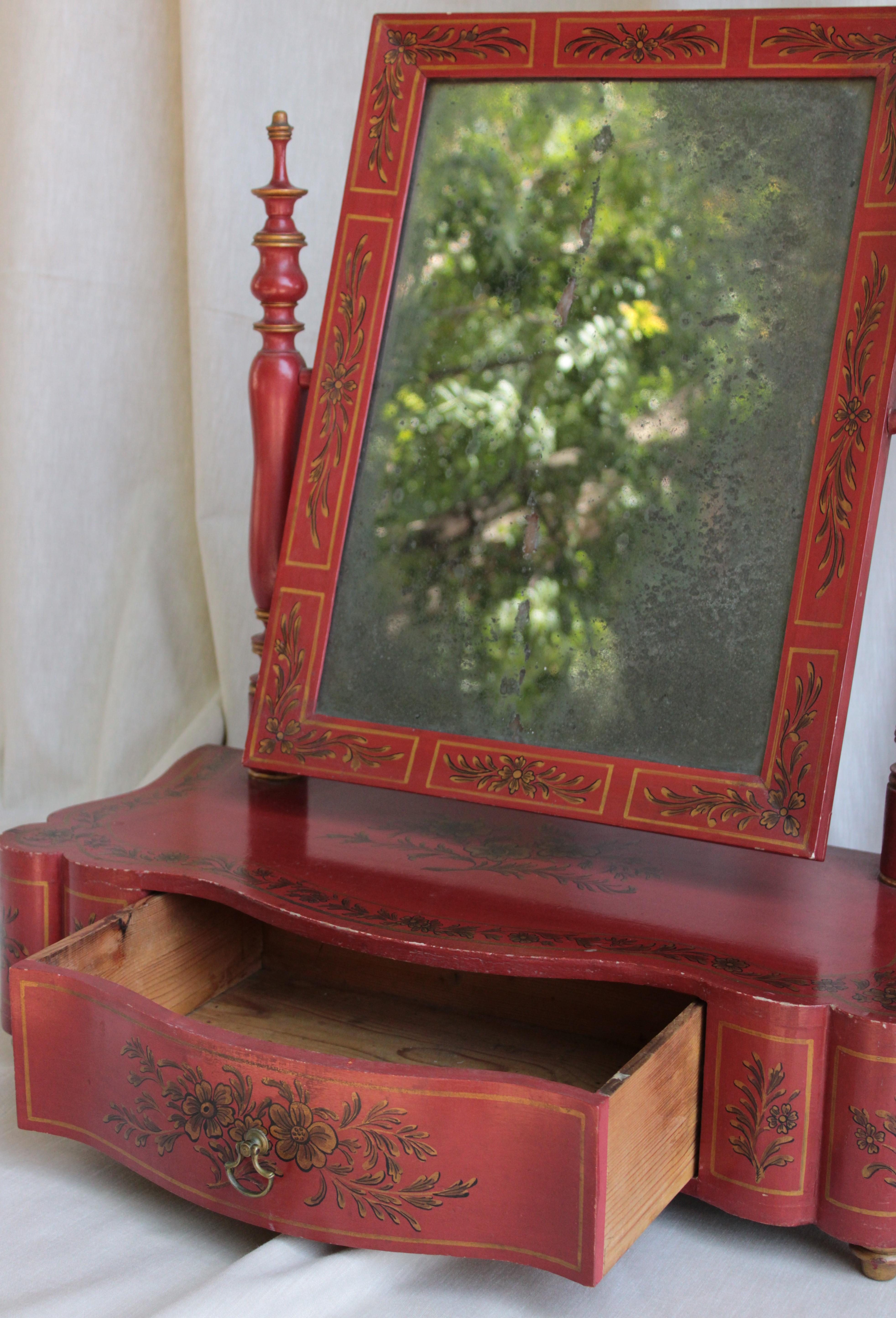 George III Style Tabletop Mirror, Lacquered in Red and Gold For Sale 4
