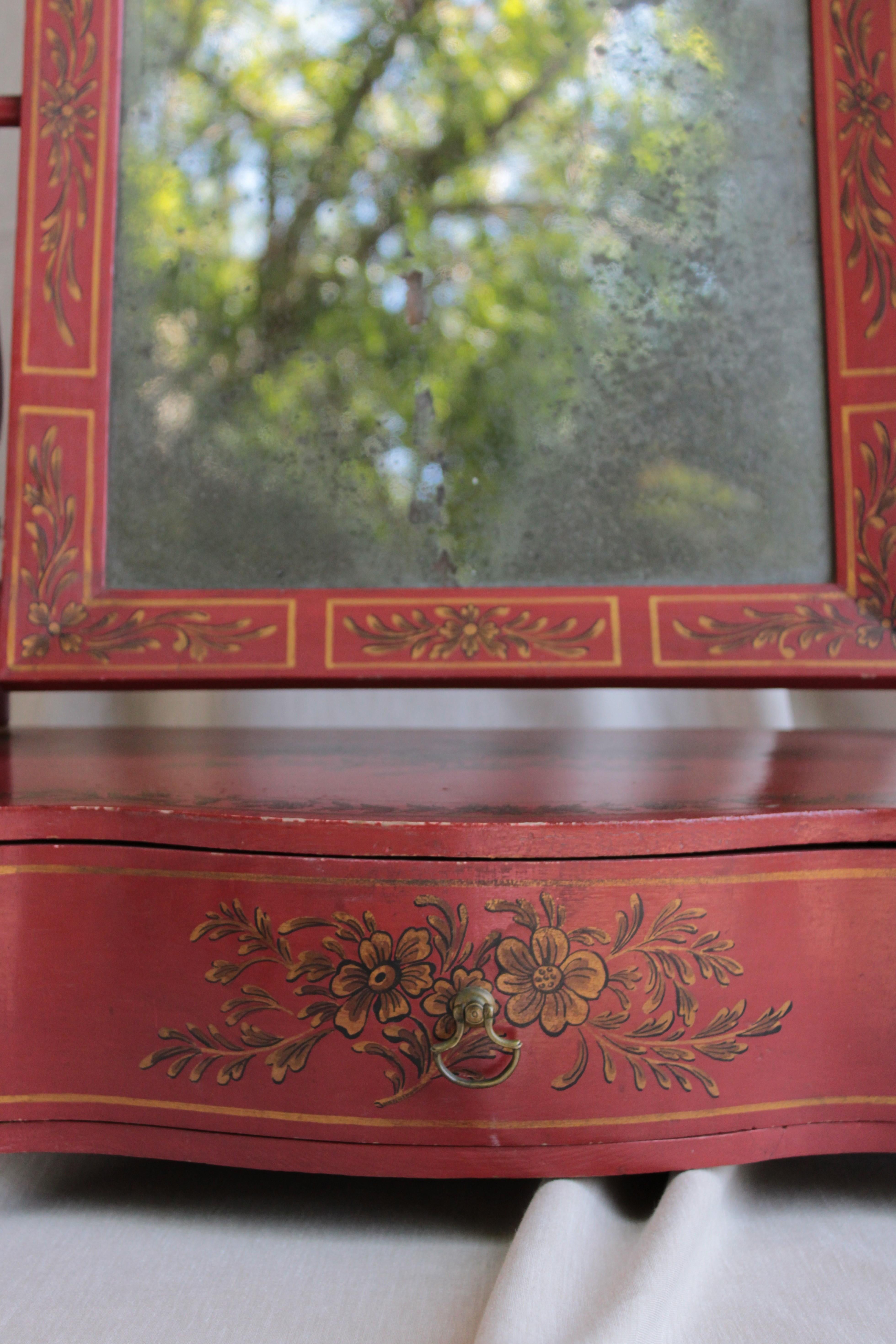 George III Style Tabletop Mirror, Lacquered in Red and Gold For Sale 1