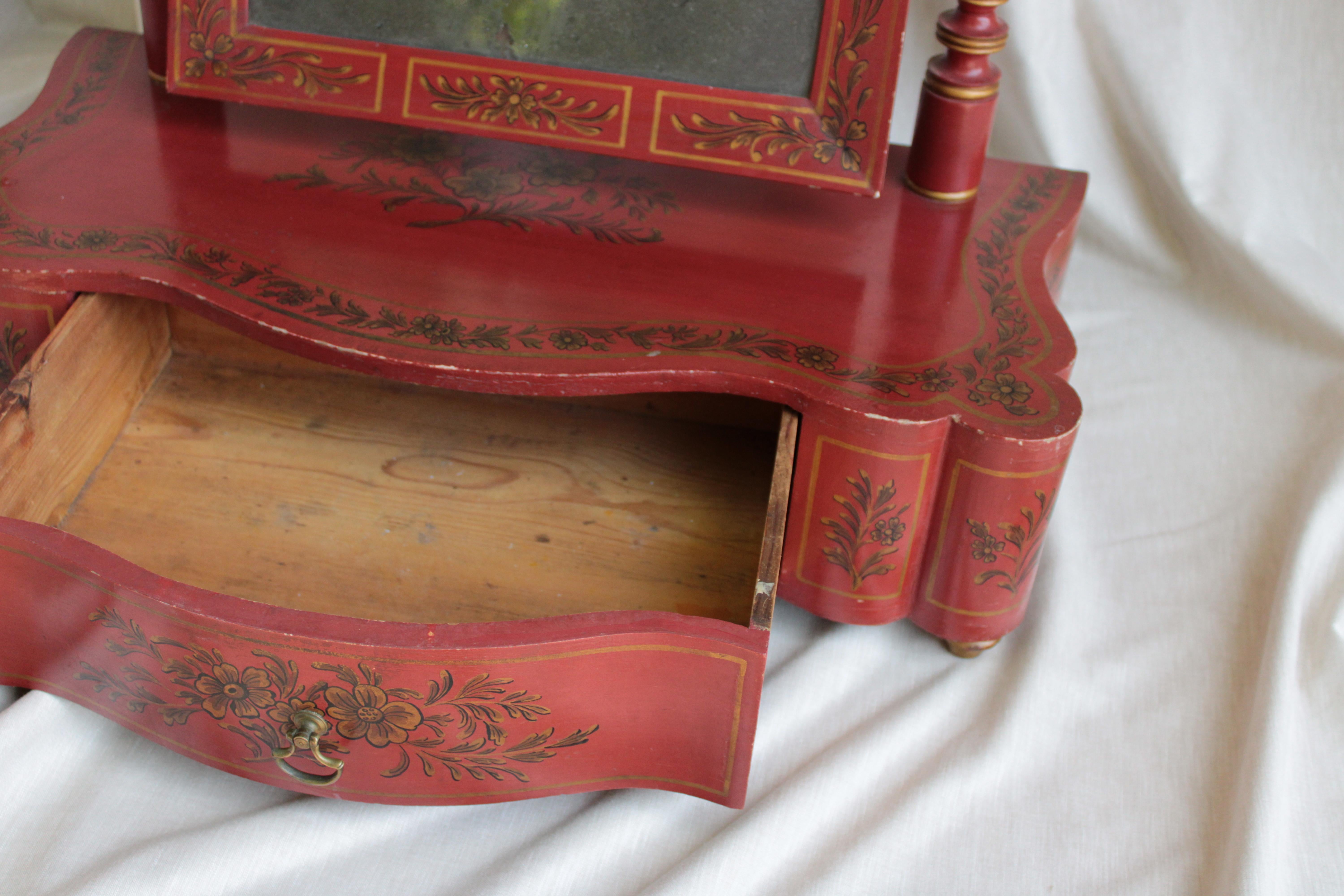 Wood George III Style Tabletop Mirror, Lacquered in Red and Gold For Sale