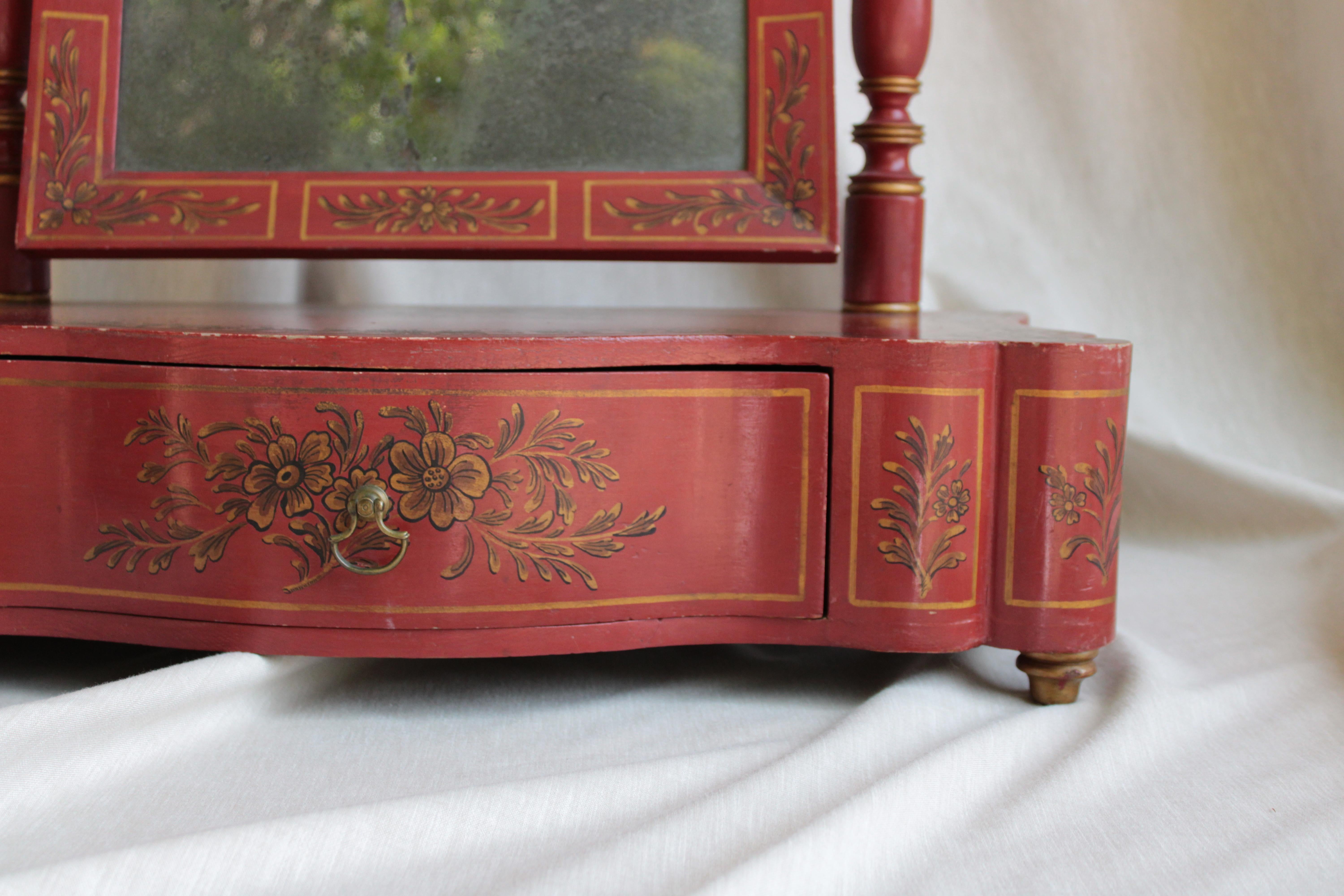 George III Style Tabletop Mirror, Lacquered in Red and Gold For Sale 2