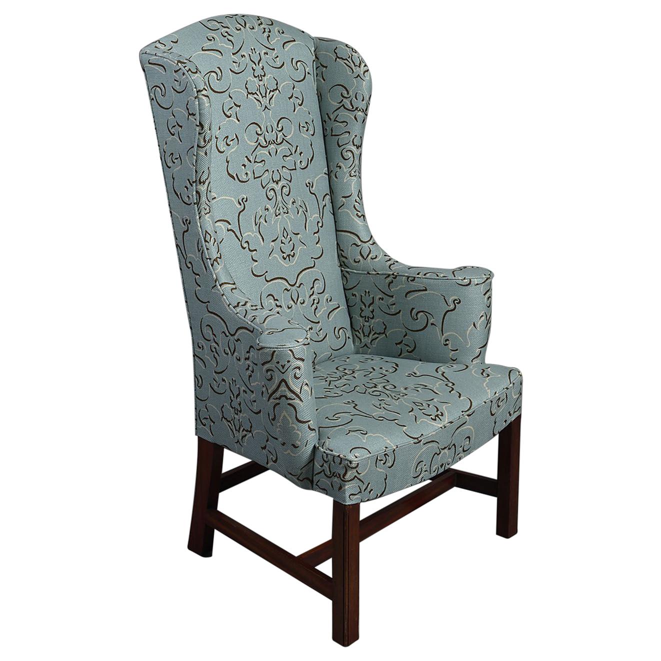 George III Style Teal High Wingback Armchair