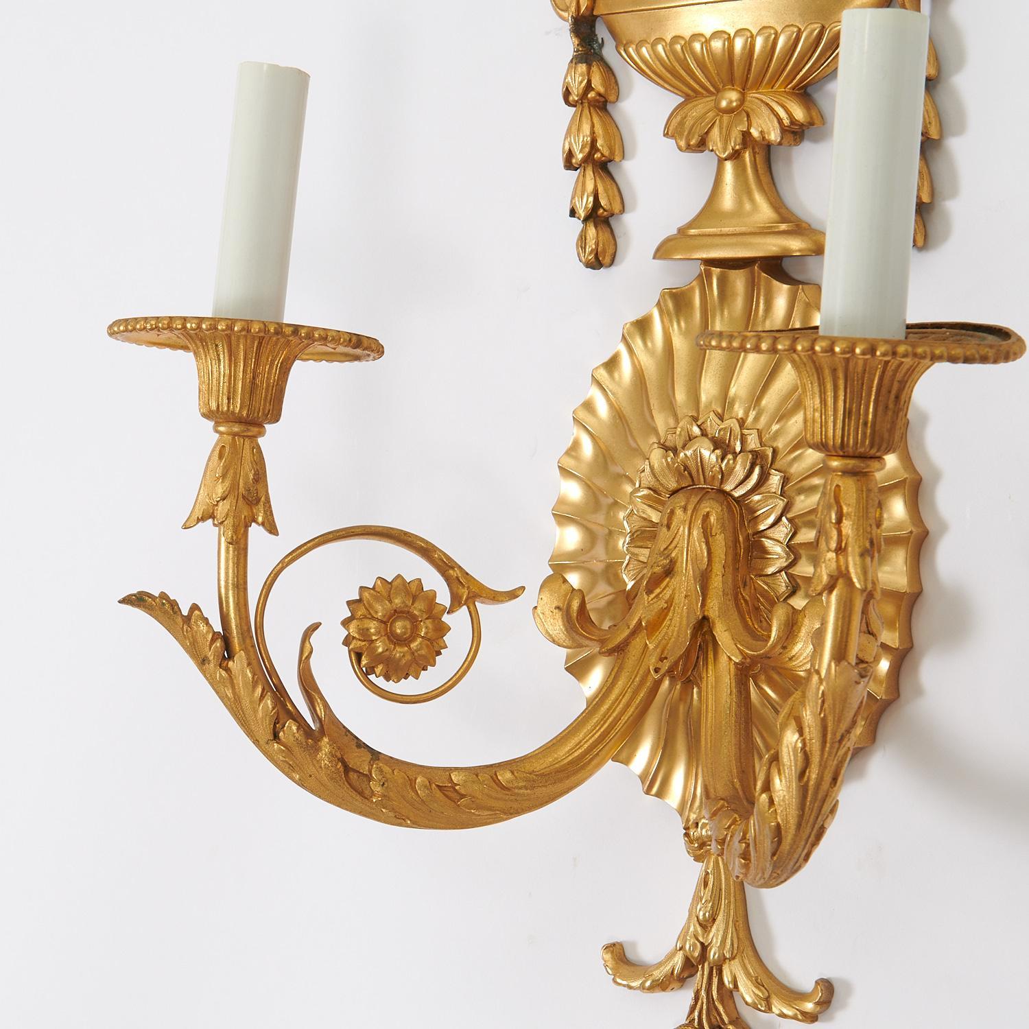 American  George III Style Two-Arms Ormolu Sconces by E.F. Caldwell For Sale