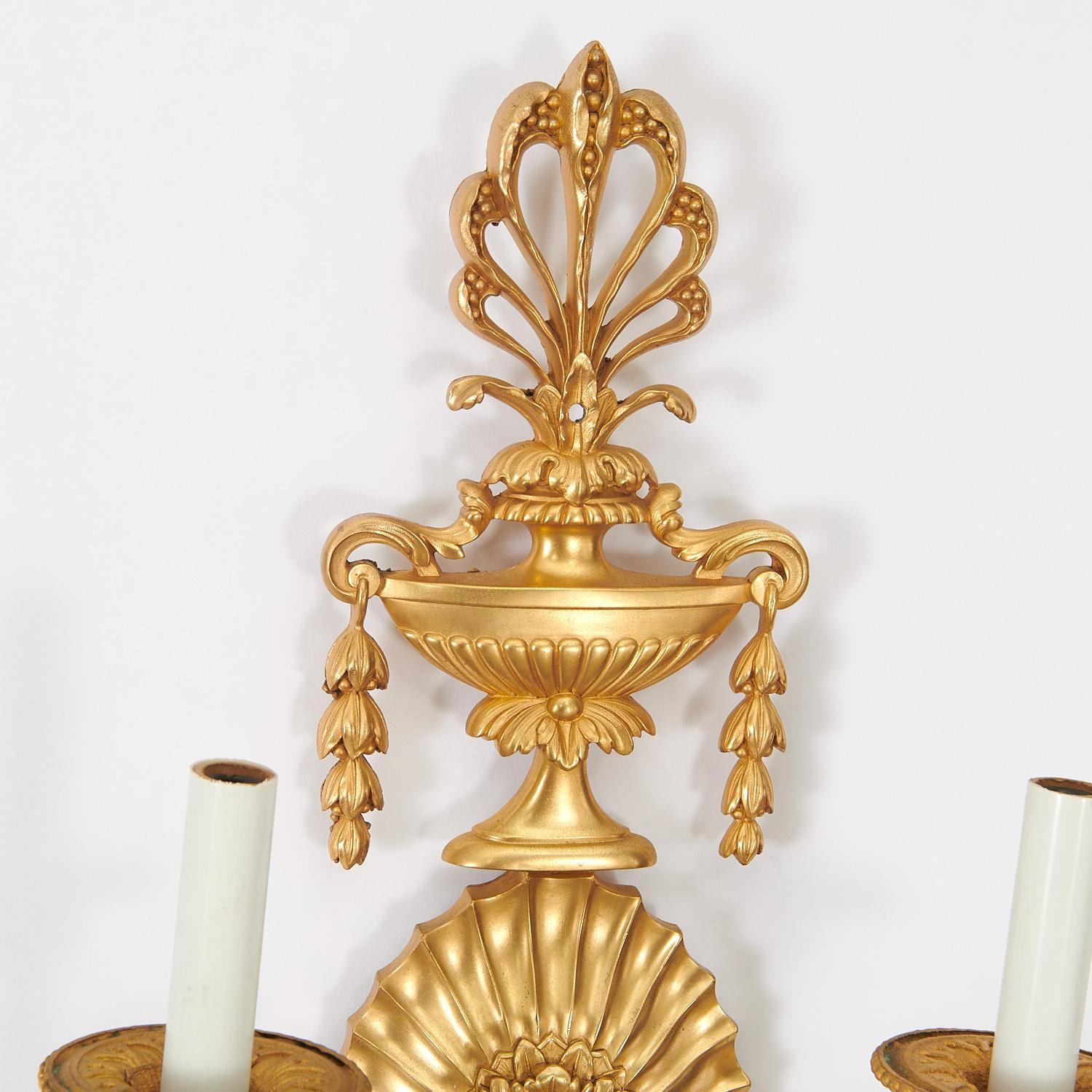  George III Style Two-Arms Ormolu Sconces by E.F. Caldwell In Good Condition For Sale In New York, NY